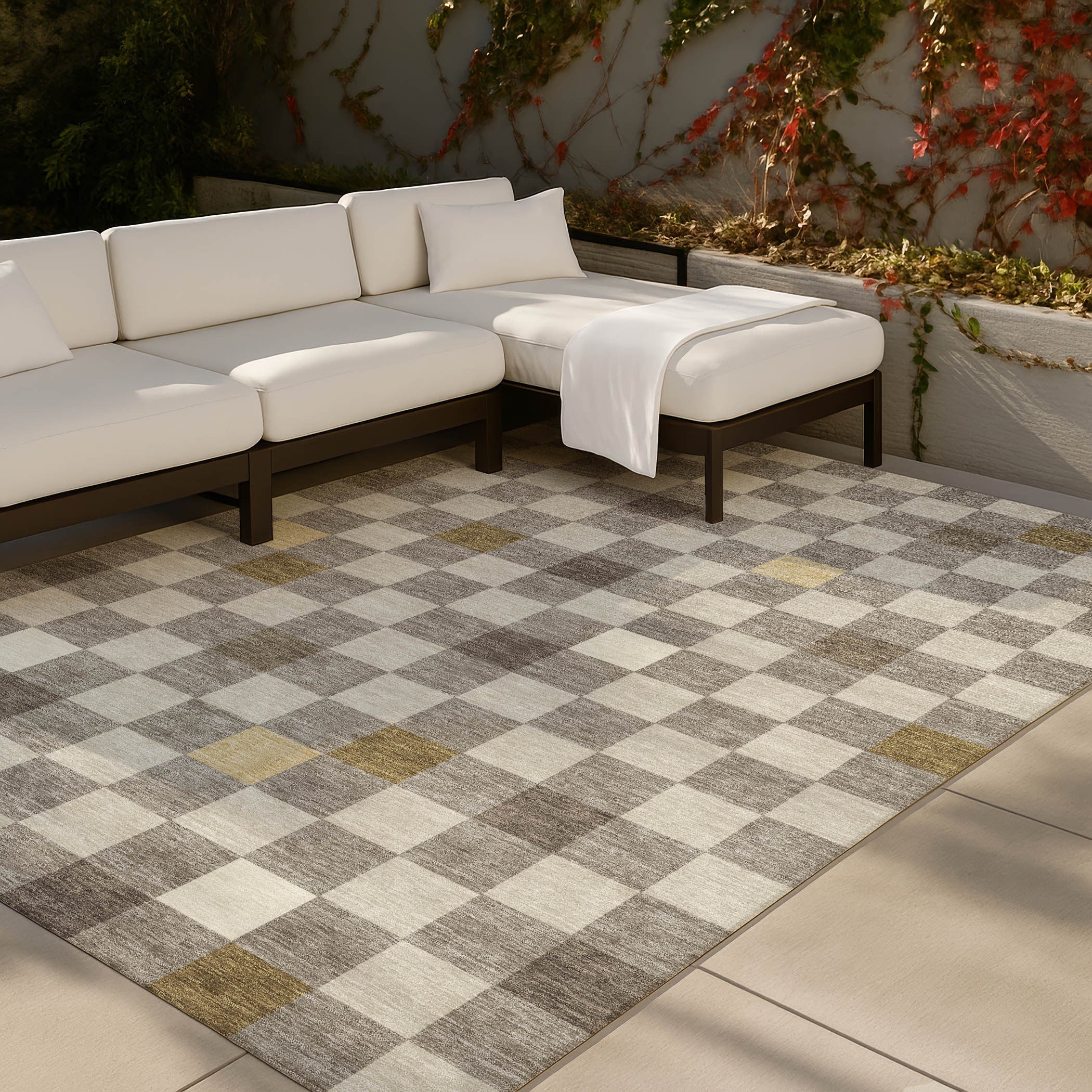 3' X 5' Taupe And Teal Blue Geometric Washable Indoor Outdoor Area Rug Homeroots Outdoor