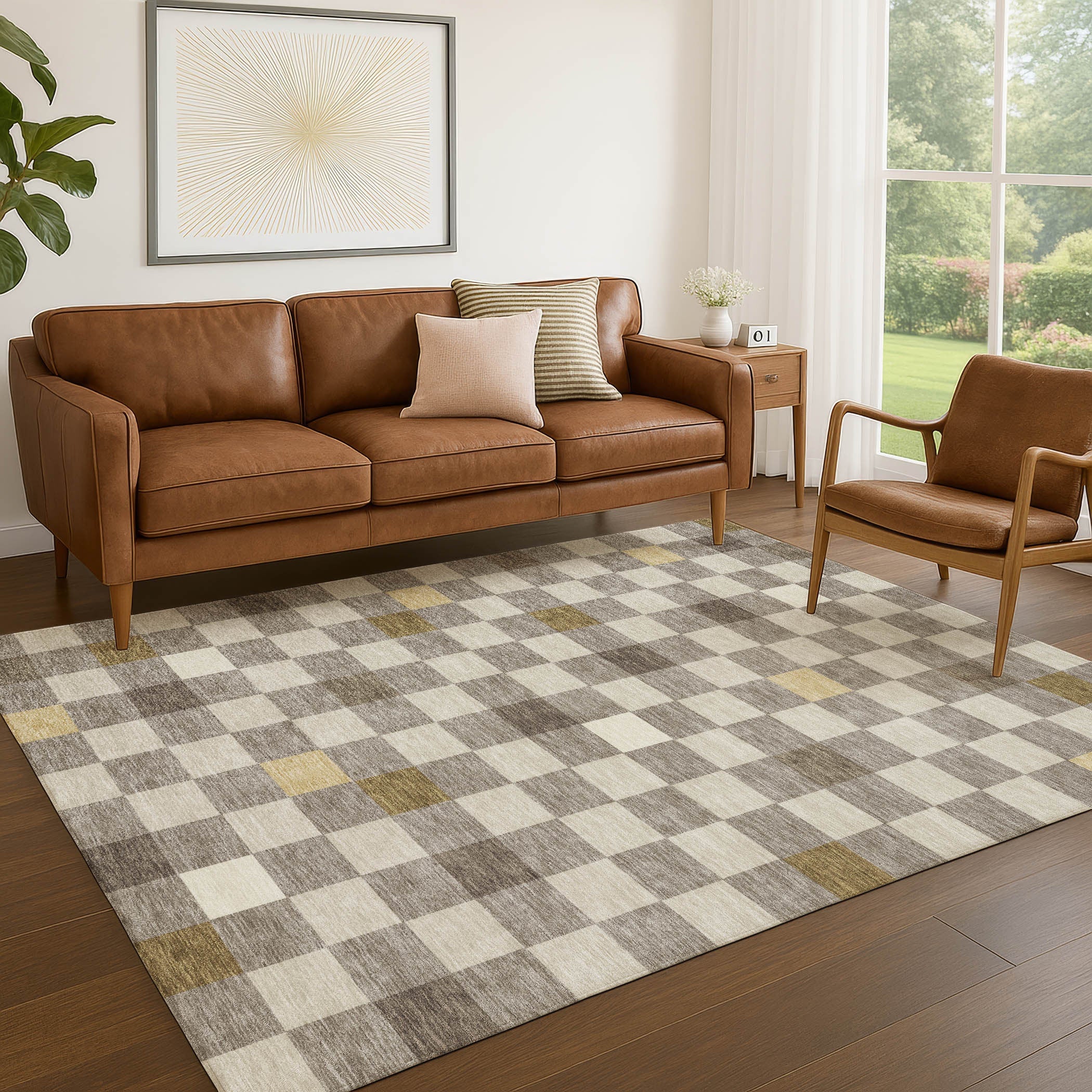 3' X 5' Taupe And Teal Blue Geometric Washable Indoor Outdoor Area Rug Homeroots Outdoor