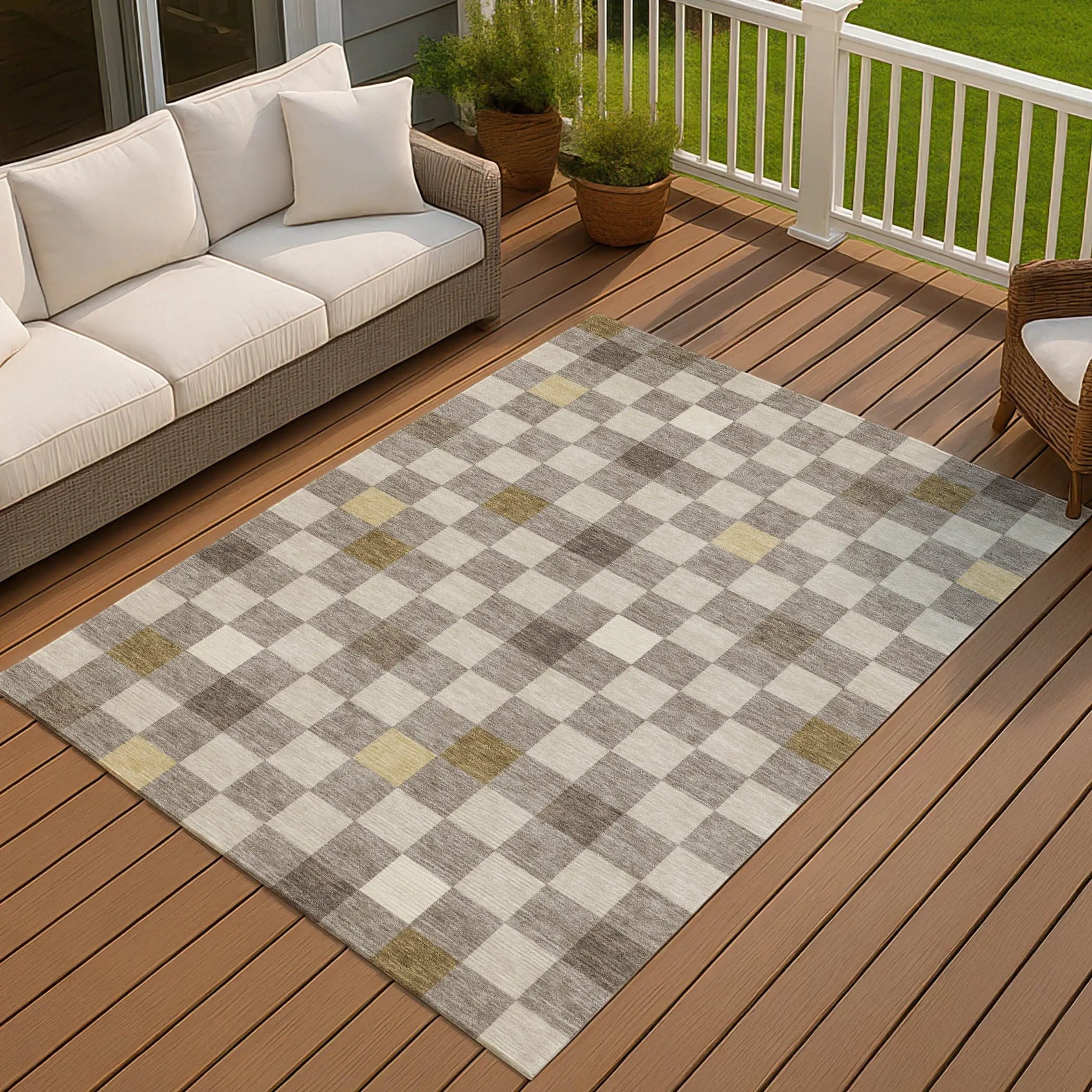3' X 5' Taupe And Teal Blue Geometric Washable Indoor Outdoor Area Rug Homeroots Outdoor
