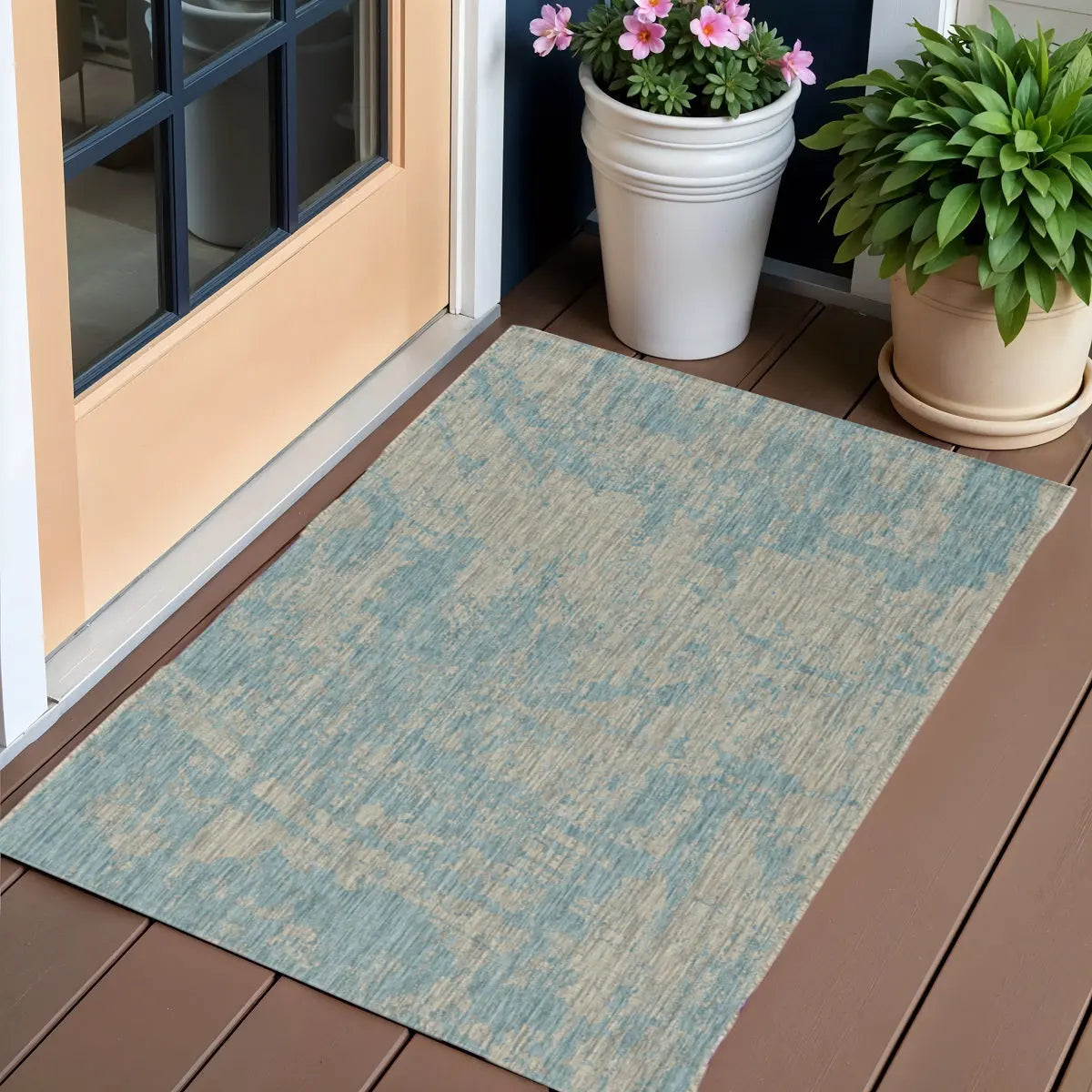3' X 5' Teal Blue Abstract Indoor Outdoor Area Rug Homeroots Outdoor