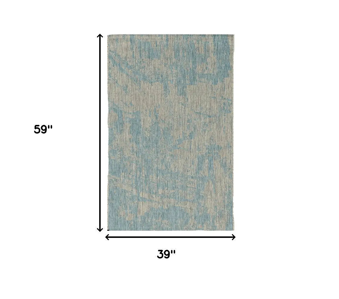 3' X 5' Teal Blue Abstract Indoor Outdoor Area Rug Homeroots Outdoor