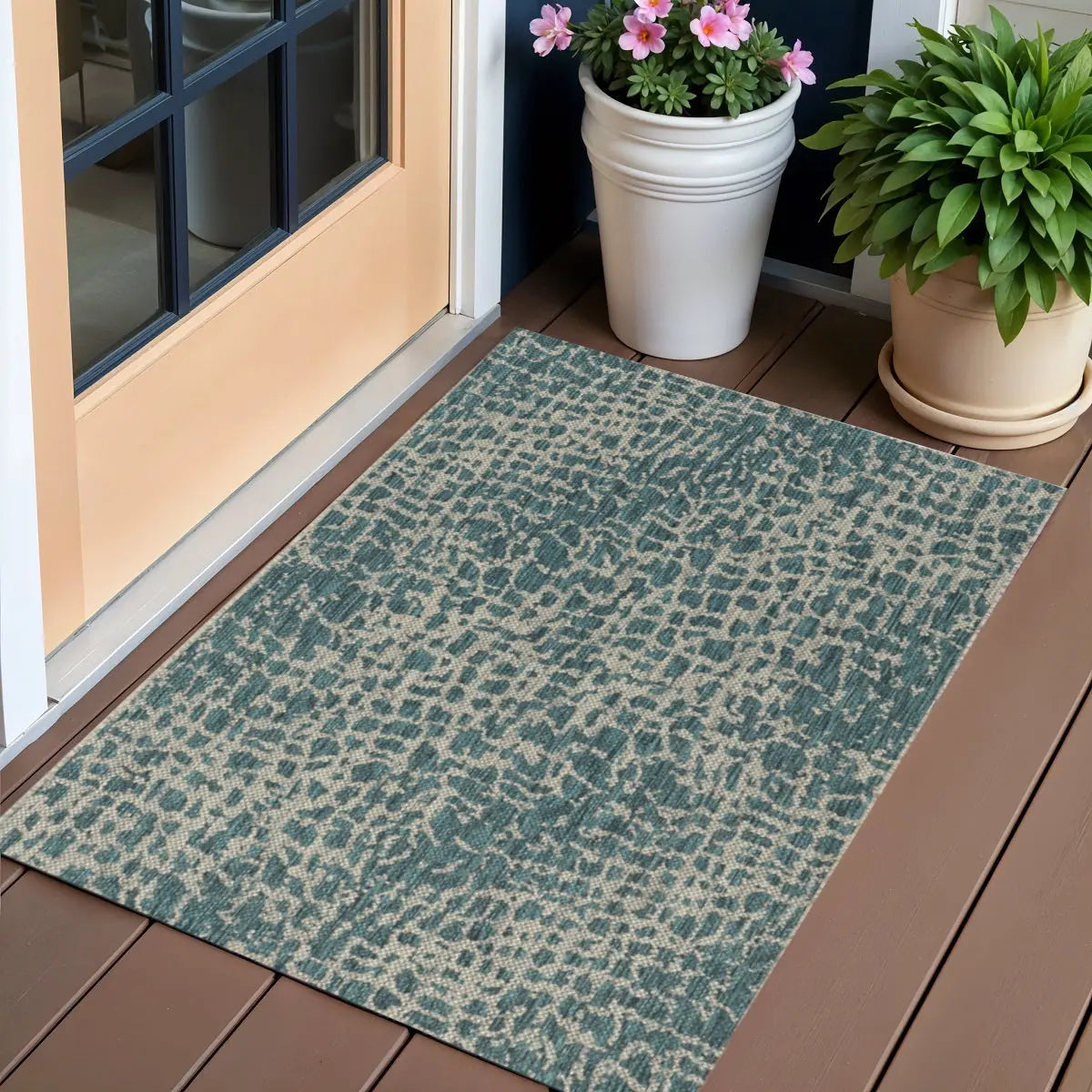 3' X 5' Teal Blue Abstract Indoor Outdoor Area Rug Homeroots Outdoor
