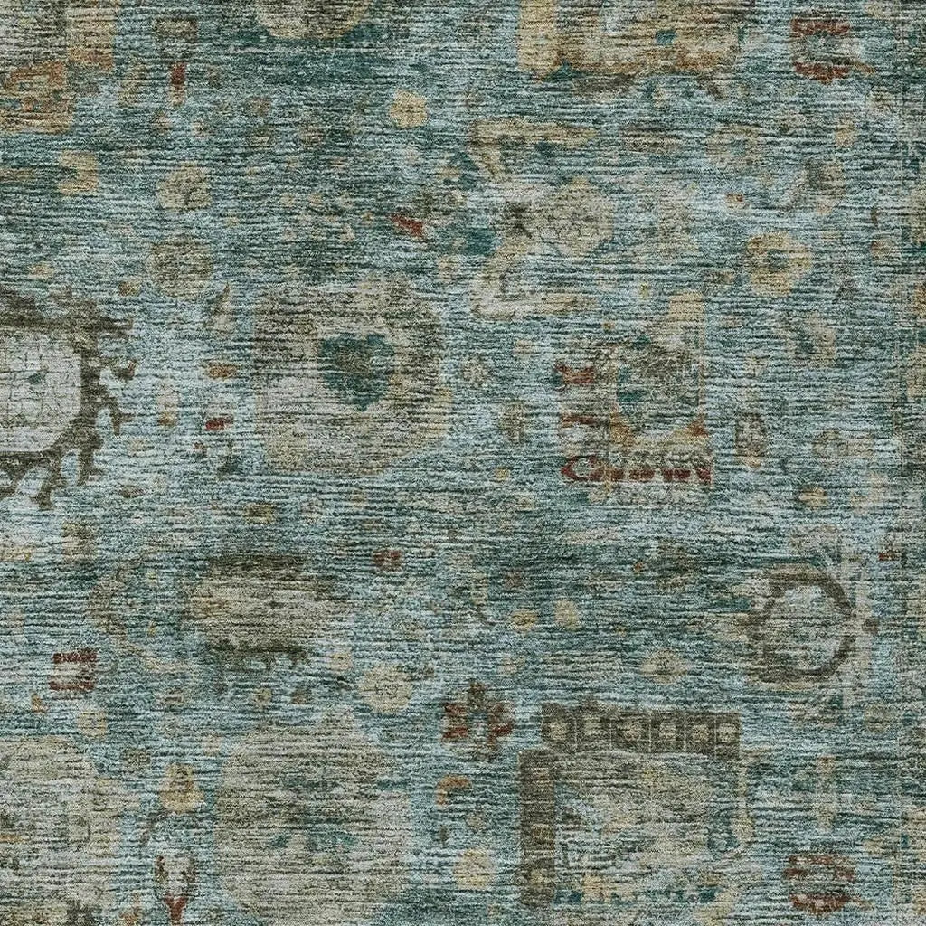 3' X 5' Teal Blue And Aqua Abstract Washable Indoor Outdoor Area Rug Homeroots Outdoor