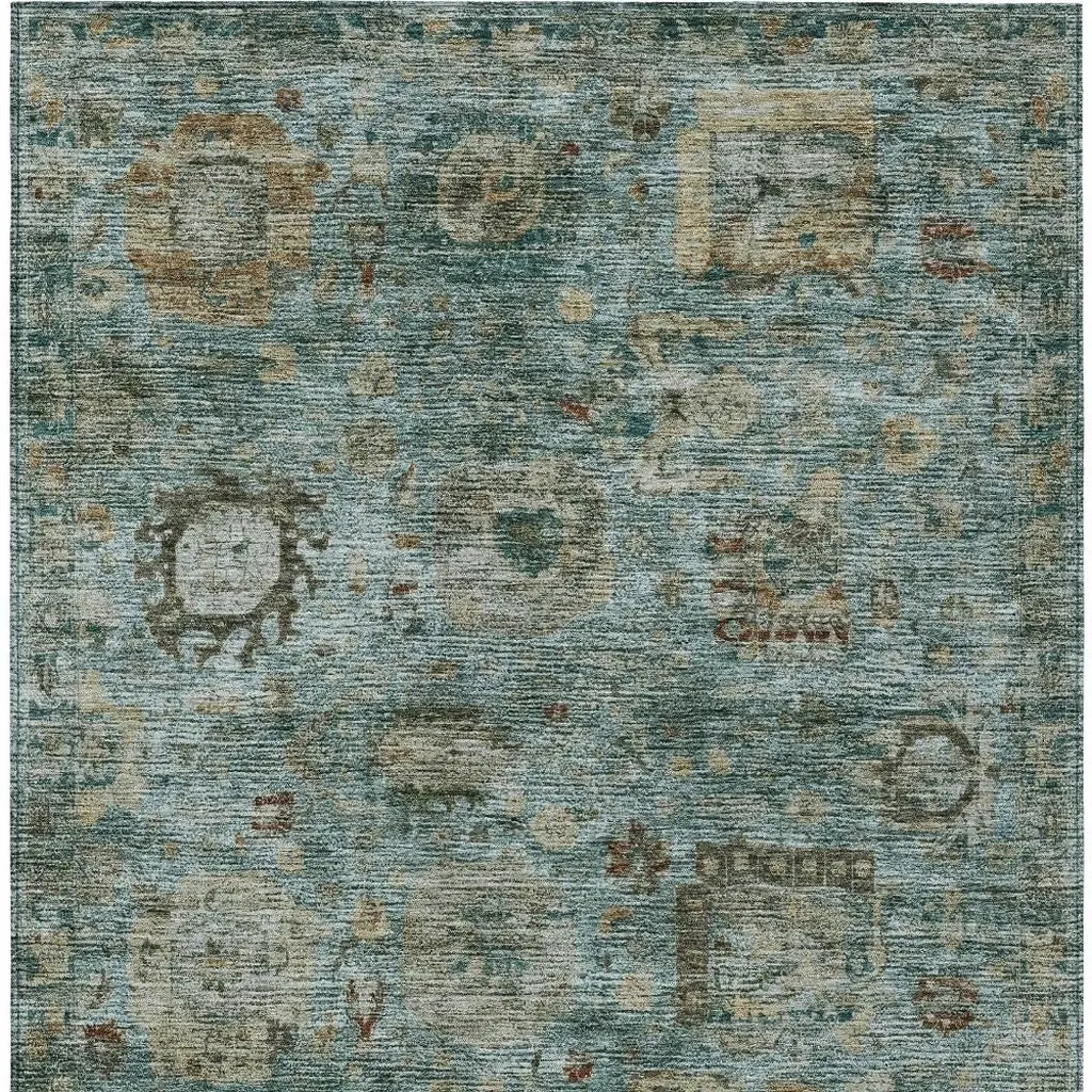 3' X 5' Teal Blue And Aqua Abstract Washable Indoor Outdoor Area Rug Homeroots Outdoor
