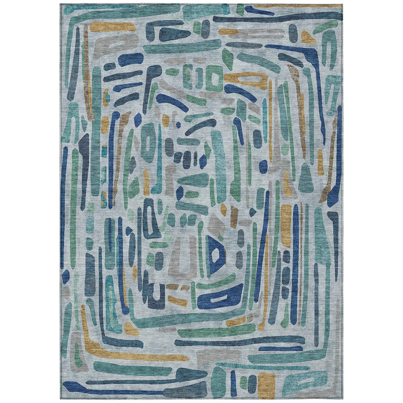 3' X 5' Teal Blue And Aqua Abstract Washable Indoor Outdoor Area Rug Homeroots Outdoor