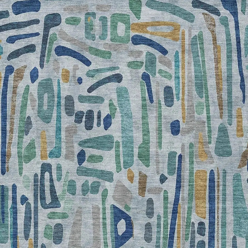 3' X 5' Teal Blue And Aqua Abstract Washable Indoor Outdoor Area Rug Homeroots Outdoor
