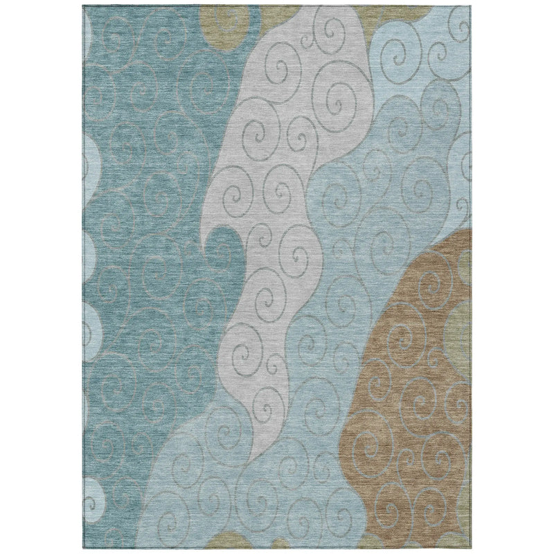 3' X 5' Teal Blue And Aqua Abstract Washable Indoor Outdoor Area Rug Homeroots Outdoor
