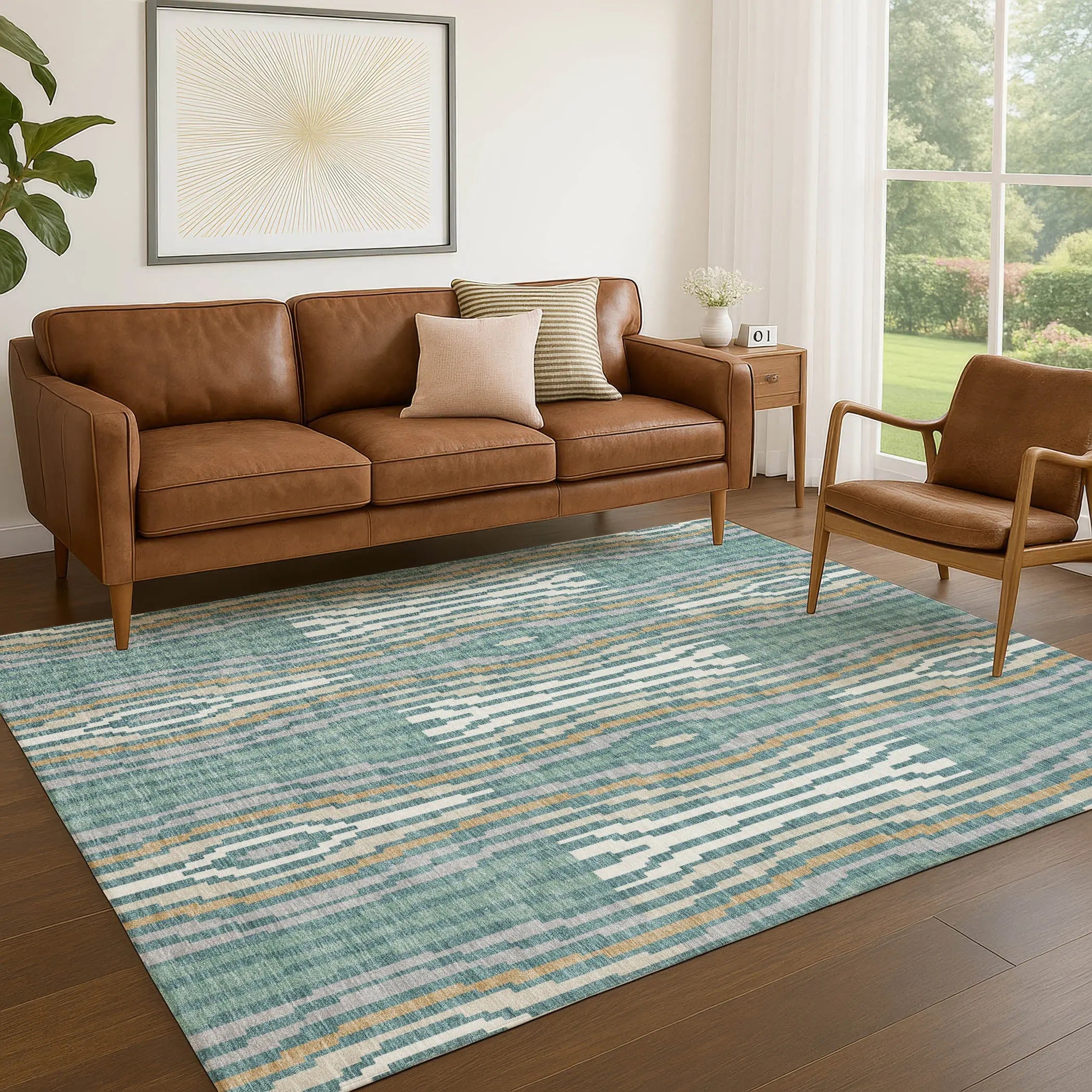 3' X 5' Teal Blue And Aqua Abstract Washable Indoor Outdoor Area Rug Homeroots Outdoor