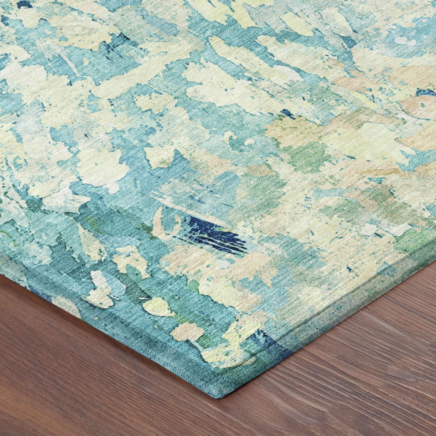 3' X 5' Teal Blue And Aqua Abstract Washable Indoor Outdoor Area Rug Homeroots Outdoor