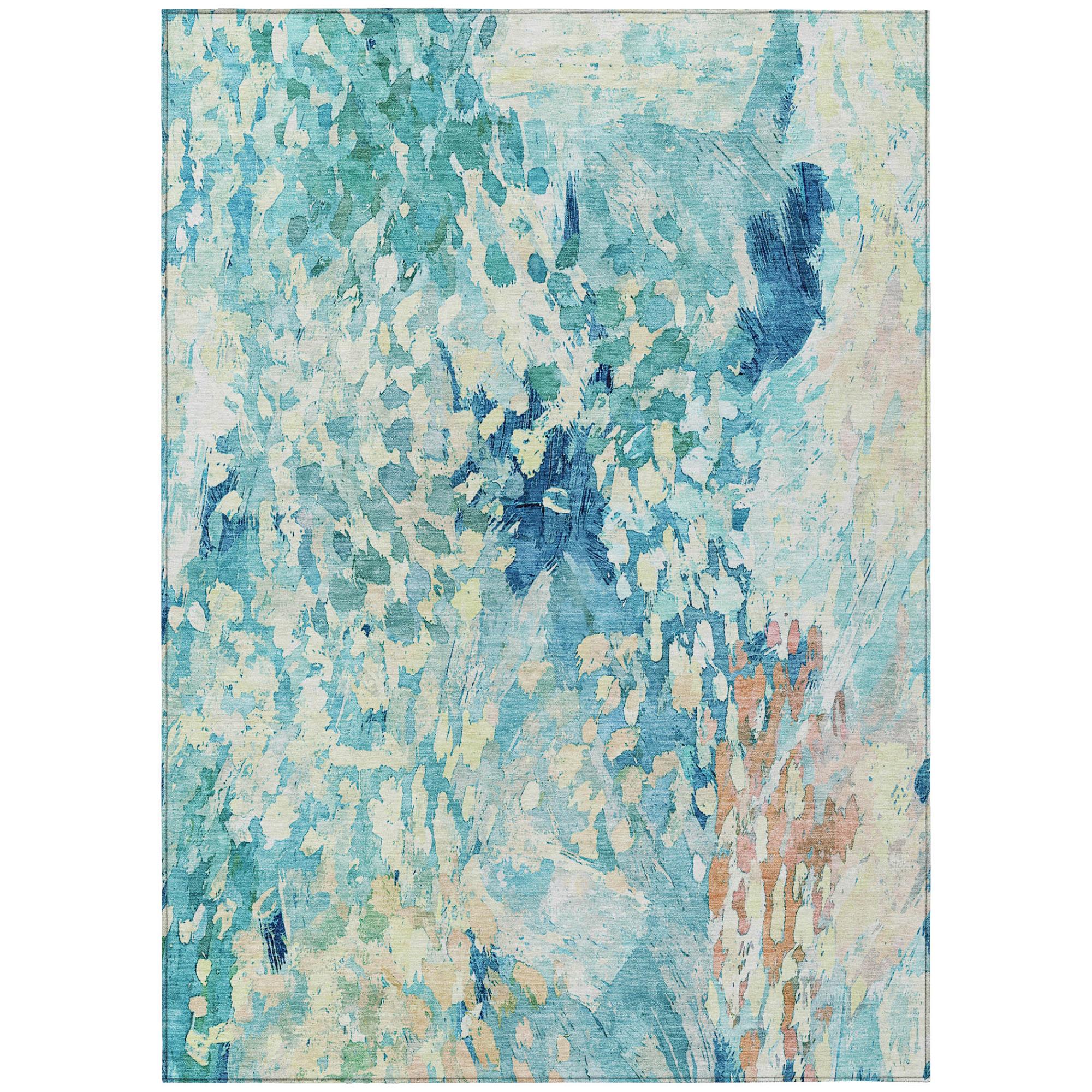 3' X 5' Teal Blue And Aqua Abstract Washable Indoor Outdoor Area Rug Homeroots Outdoor