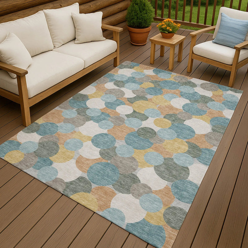 3' X 5' Teal Blue And Aqua Geometric Washable Indoor Outdoor Area Rug Homeroots Outdoor