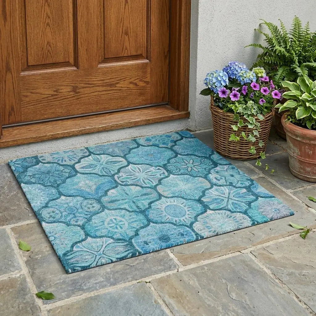 3' X 5' Teal Blue And Aqua Ogee Washable Indoor Outdoor Area Rug Homeroots Outdoor
