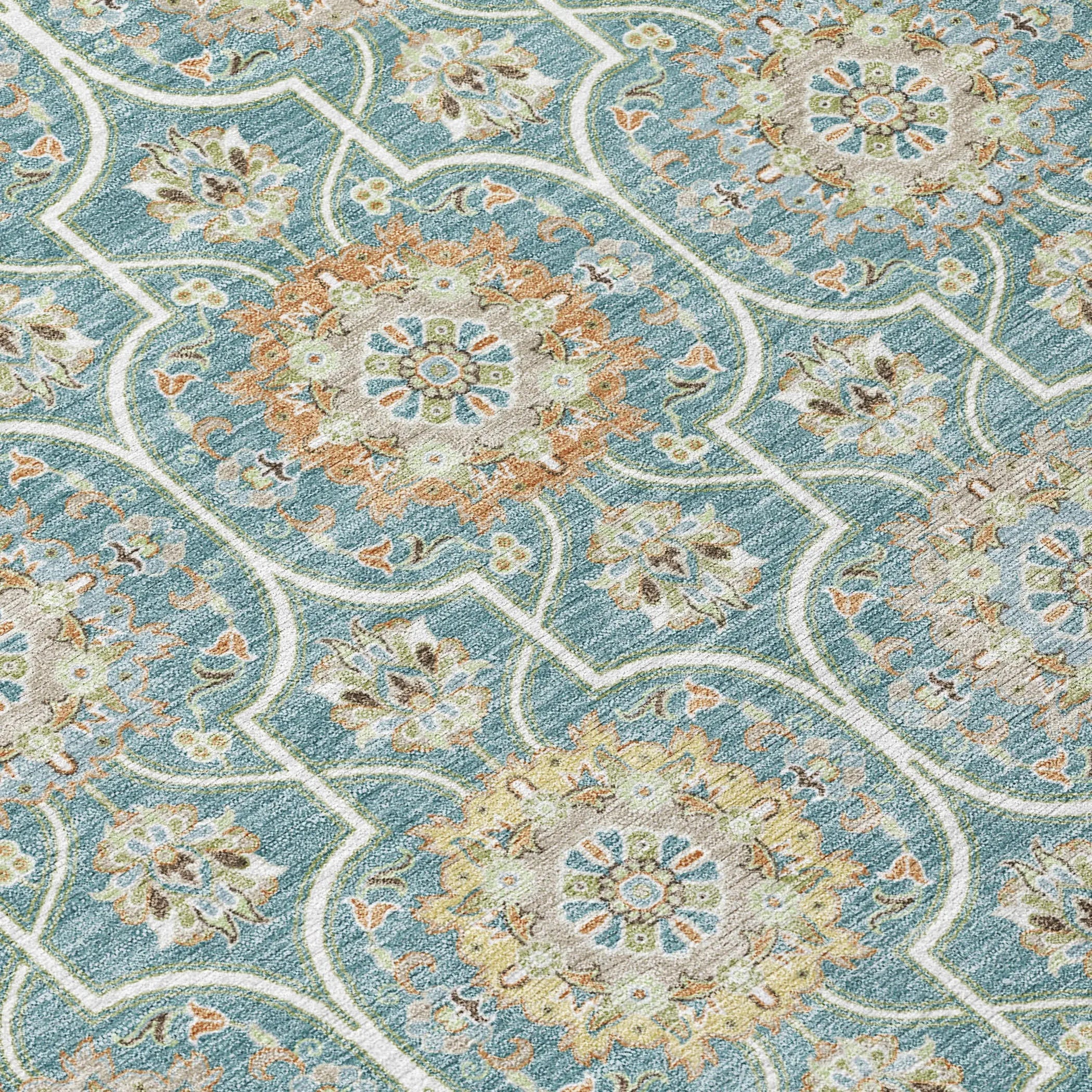 3' X 5' Teal Blue And Beige Floral Medallion Washable Indoor Outdoor Area Rug Homeroots Outdoor