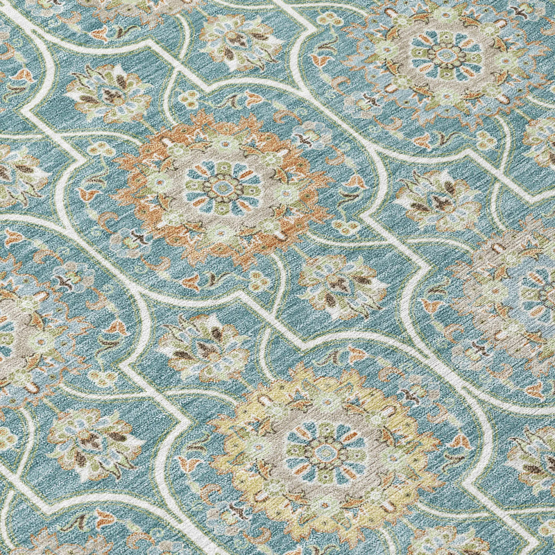 3' X 5' Teal Blue And Beige Floral Medallion Washable Indoor Outdoor Area Rug Homeroots Outdoor