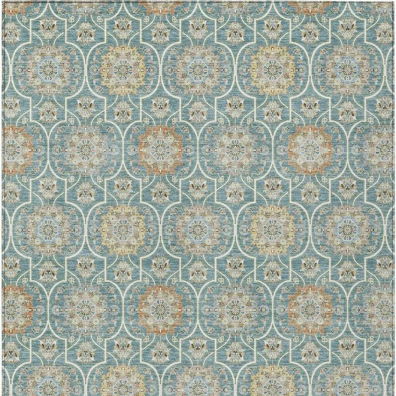 3' X 5' Teal Blue And Beige Floral Medallion Washable Indoor Outdoor Area Rug Homeroots Outdoor