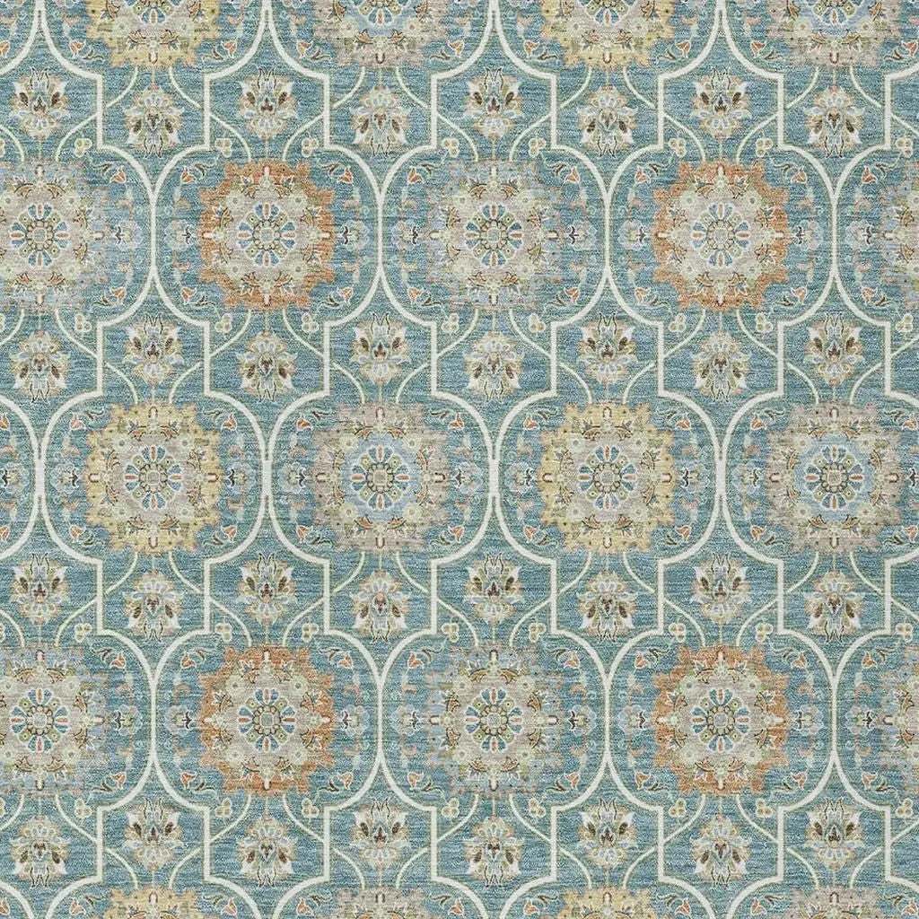 3' X 5' Teal Blue And Beige Floral Medallion Washable Indoor Outdoor Area Rug Homeroots Outdoor
