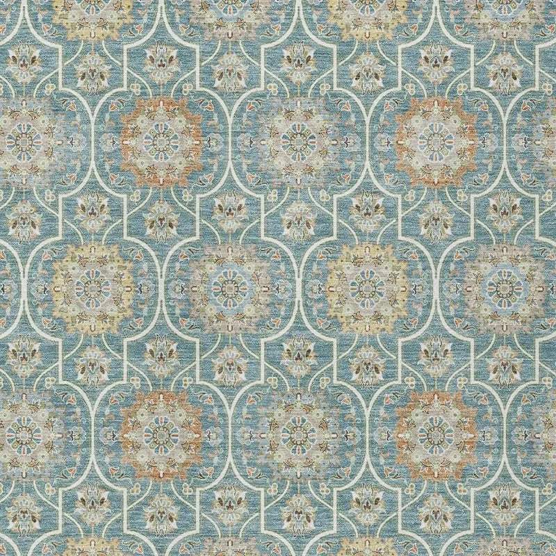 3' X 5' Teal Blue And Beige Floral Medallion Washable Indoor Outdoor Area Rug Homeroots Outdoor