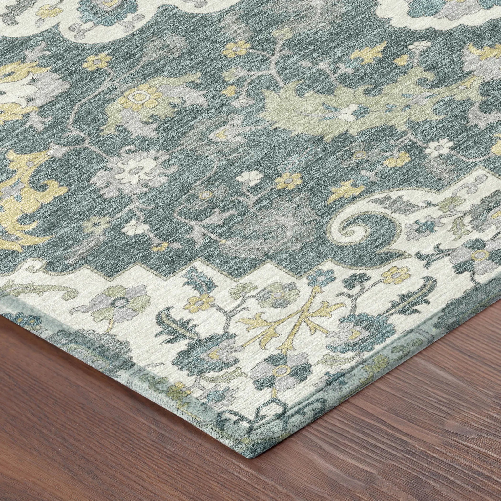 3' X 5' Teal Blue And Beige Floral Medallion Washable Indoor Outdoor Area Rug Homeroots Outdoor