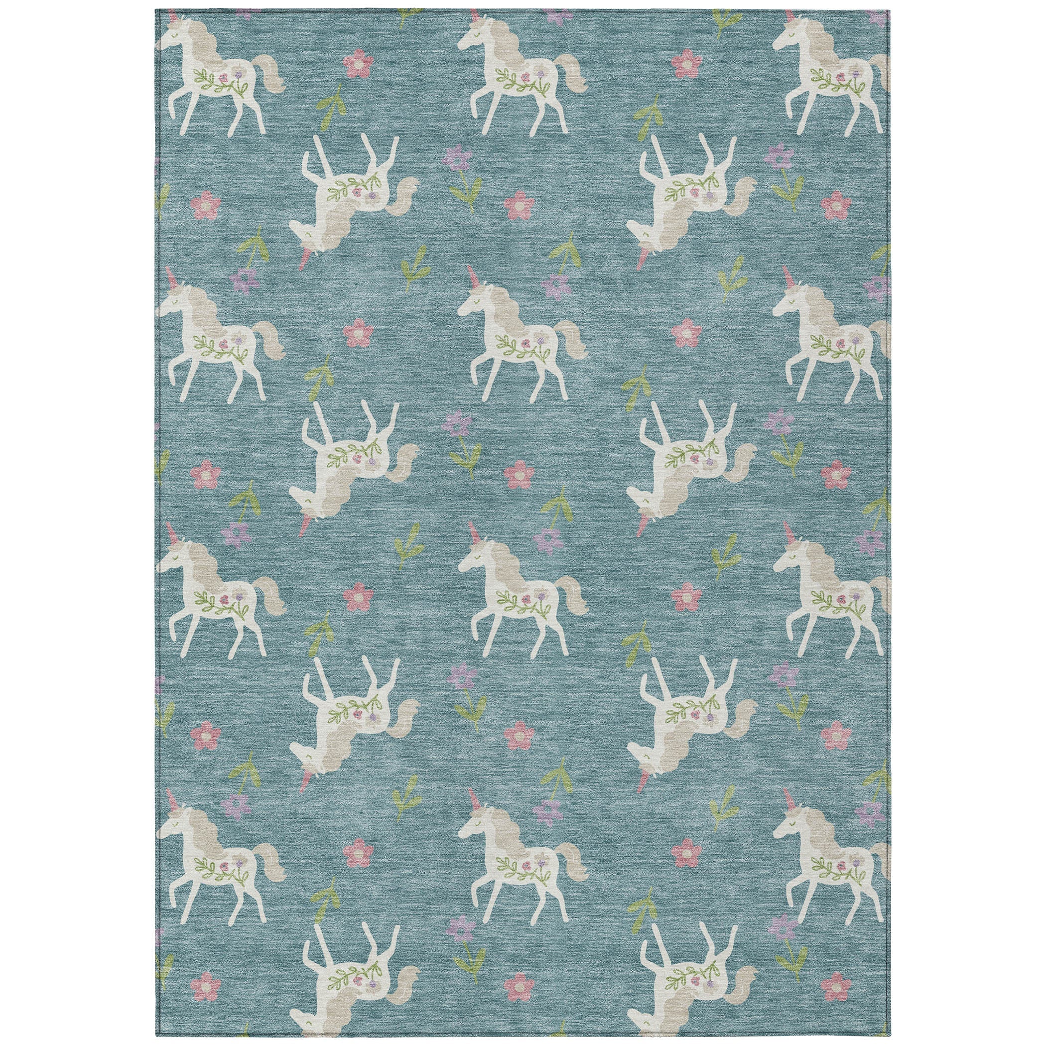 3' X 5' Teal Blue And Beige Floral Washable Indoor Outdoor Area Rug Homeroots Outdoor