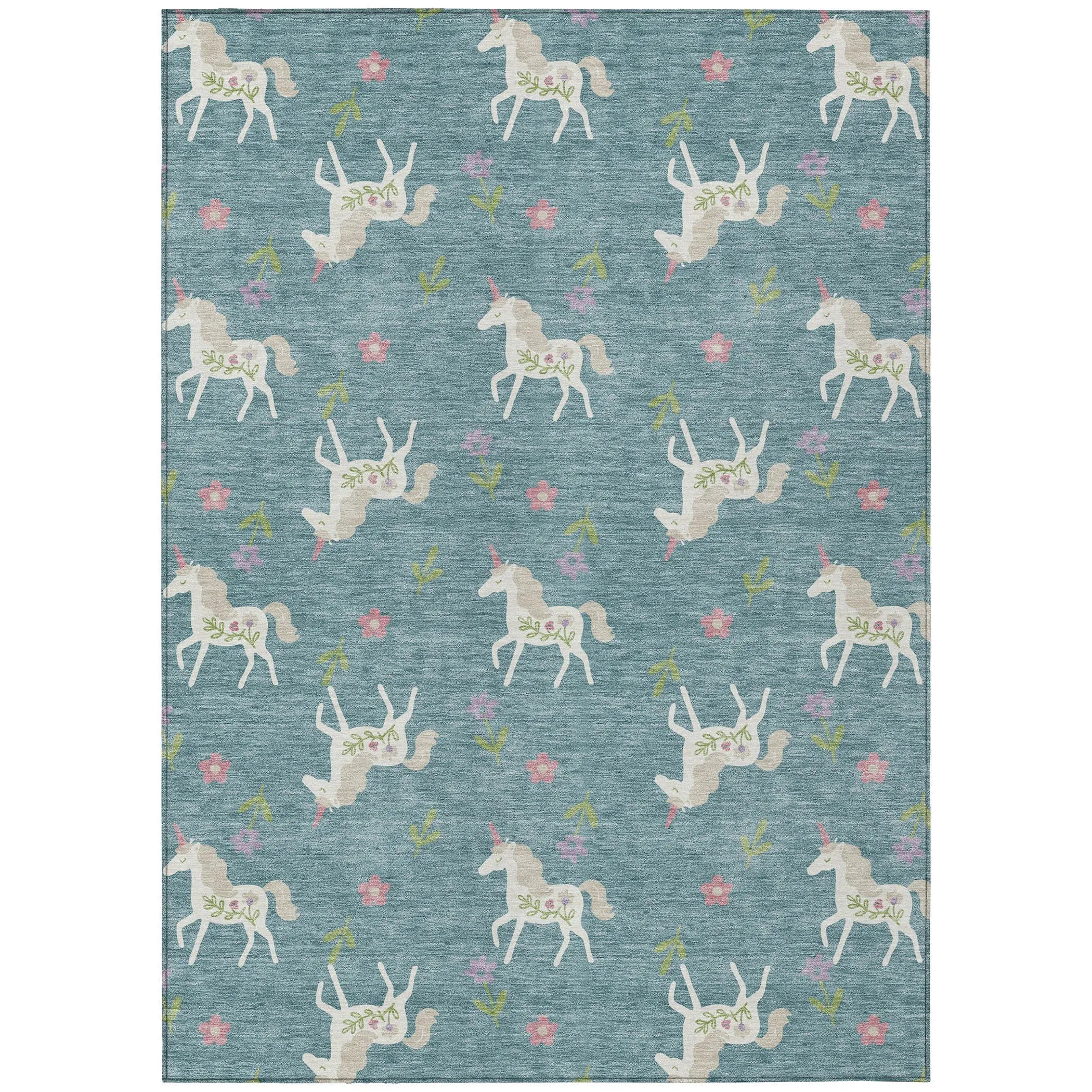 3' X 5' Teal Blue And Beige Floral Washable Indoor Outdoor Area Rug Homeroots Outdoor