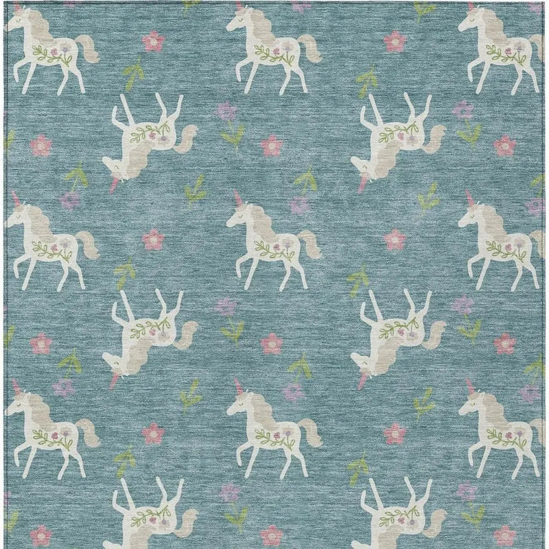 3' X 5' Teal Blue And Beige Floral Washable Indoor Outdoor Area Rug Homeroots Outdoor