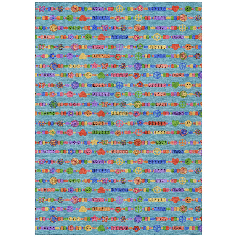 3' X 5' Teal Blue And Beige Geometric Washable Indoor Outdoor Area Rug Homeroots Outdoor