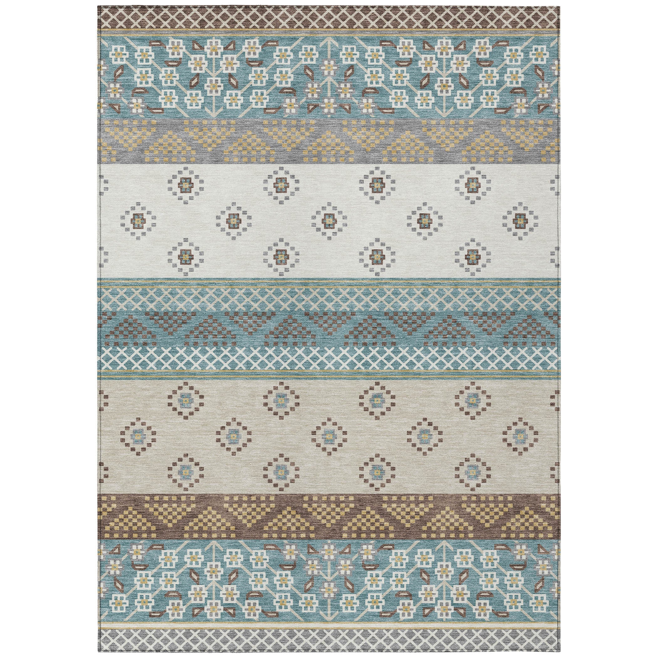 3' X 5' Teal Blue And Beige Striped Washable Indoor Outdoor Area Rug Homeroots Outdoor