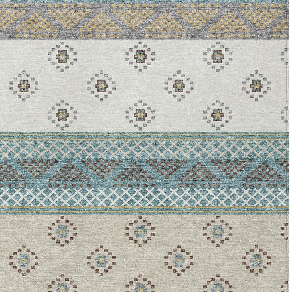 3' X 5' Teal Blue And Beige Striped Washable Indoor Outdoor Area Rug Homeroots Outdoor
