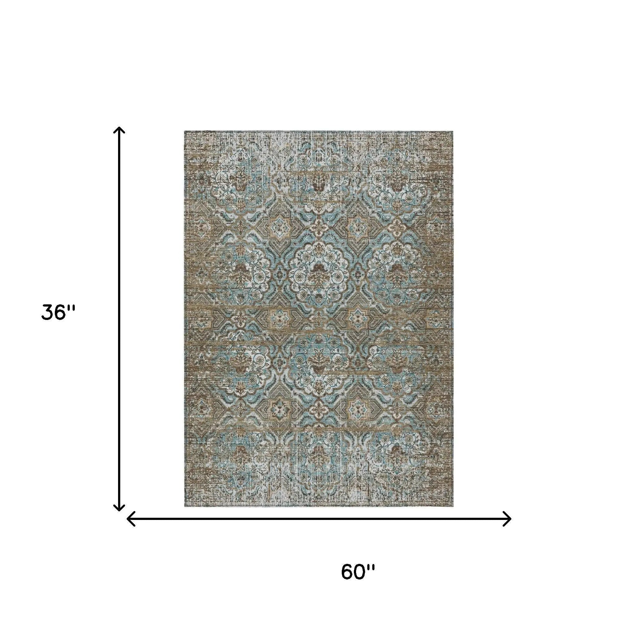 3' X 5' Teal Blue And Blue Floral Washable Indoor Outdoor Area Rug Homeroots Outdoor