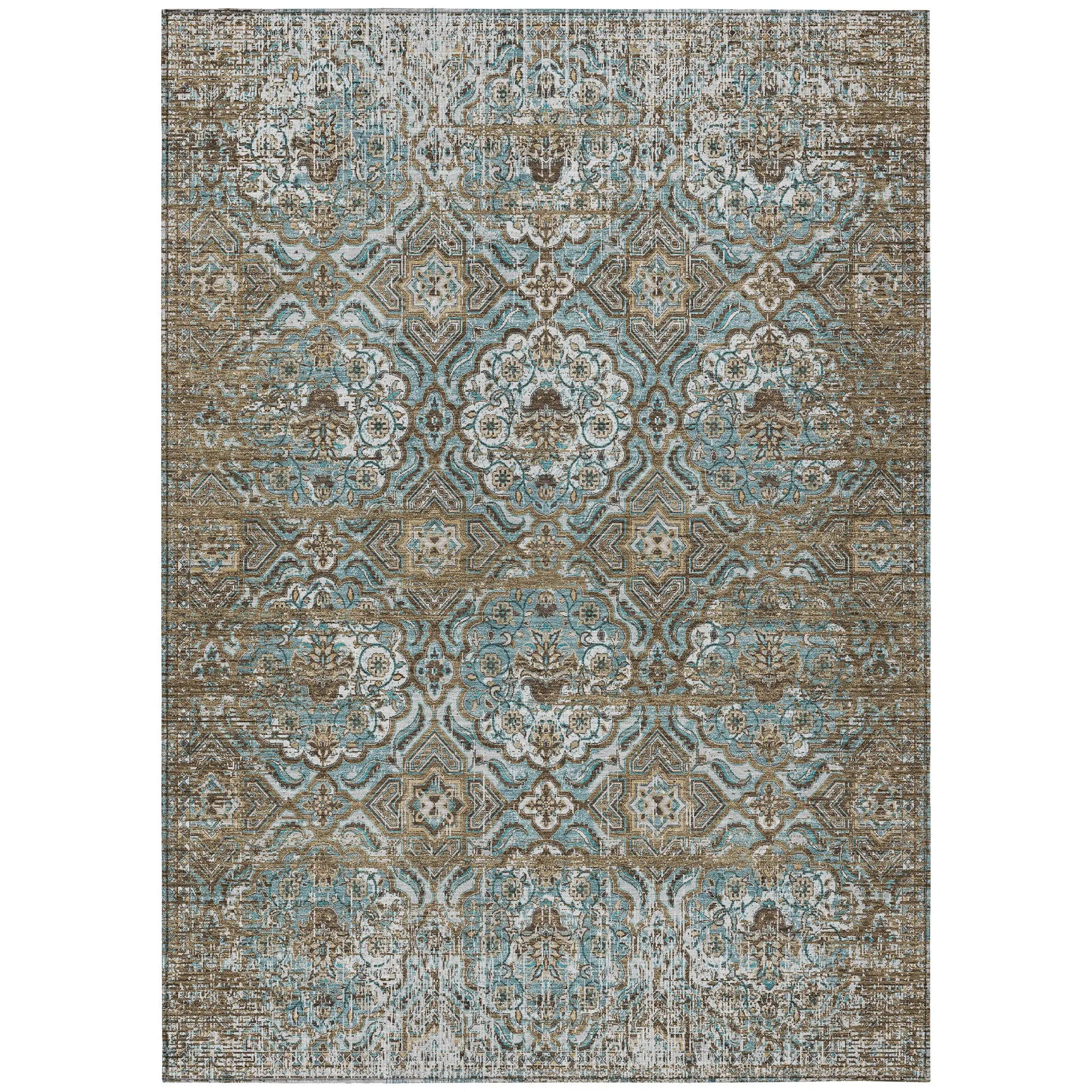 3' X 5' Teal Blue And Blue Floral Washable Indoor Outdoor Area Rug Homeroots Outdoor