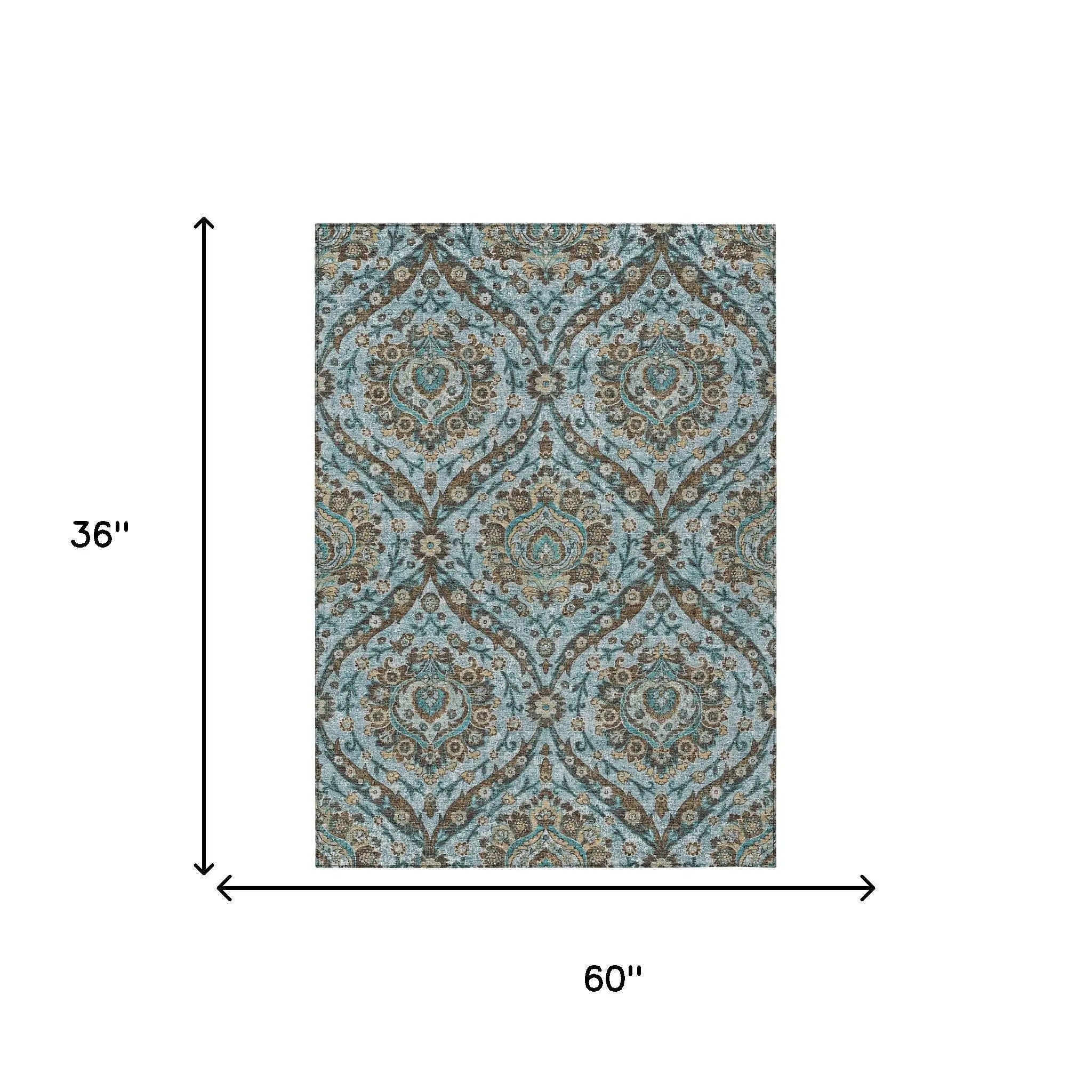3' X 5' Teal Blue And Blue Floral Washable Indoor Outdoor Area Rug Homeroots Outdoor