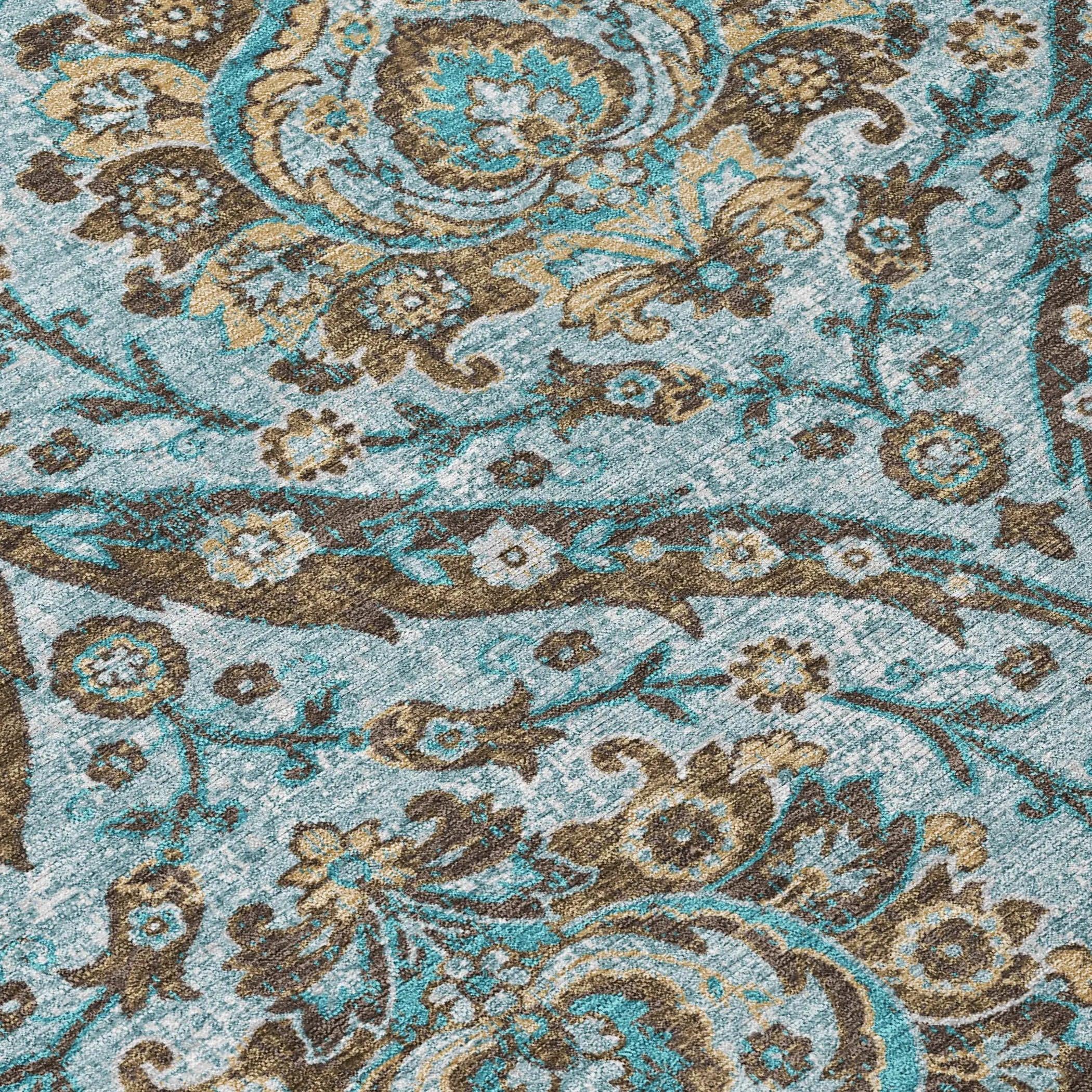 3' X 5' Teal Blue And Blue Floral Washable Indoor Outdoor Area Rug Homeroots Outdoor