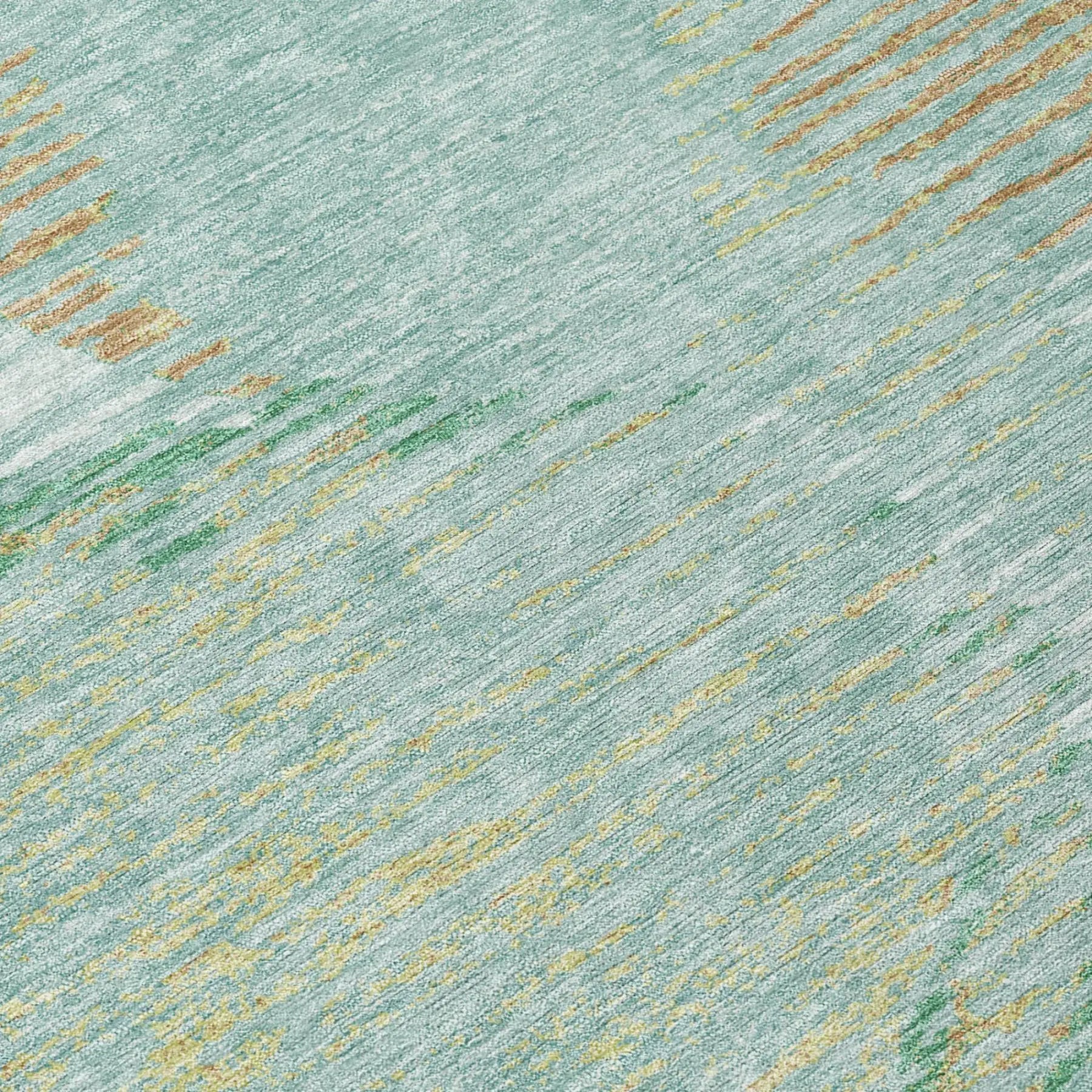 Textured aqua area rug with subtle gold and green accents, perfect for modern or contemporary home decor.