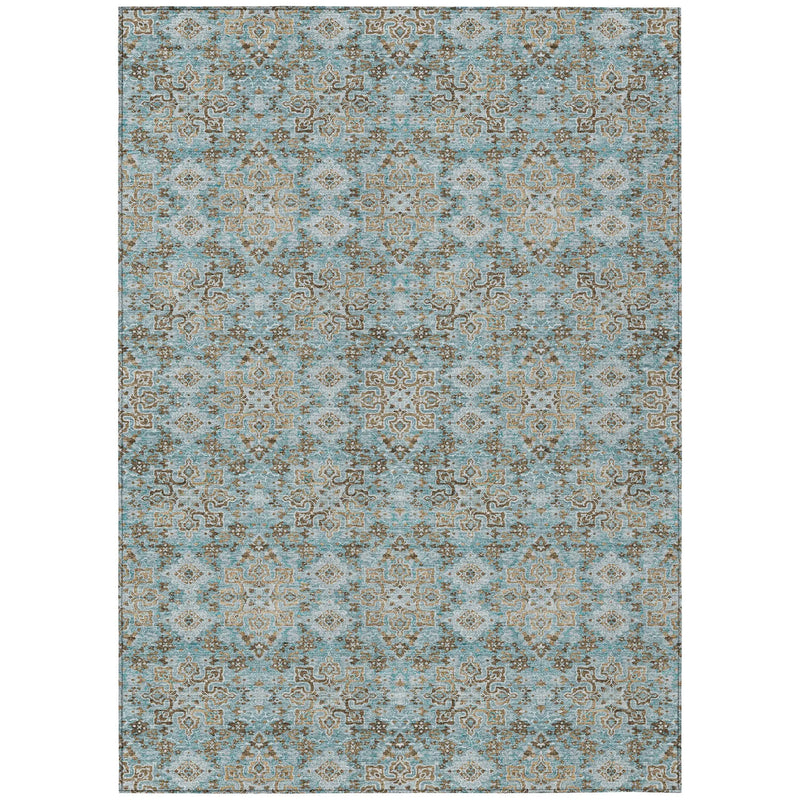 3' X 5' Teal Blue And Blue Oriental Washable Indoor Outdoor Area Rug Homeroots Outdoor