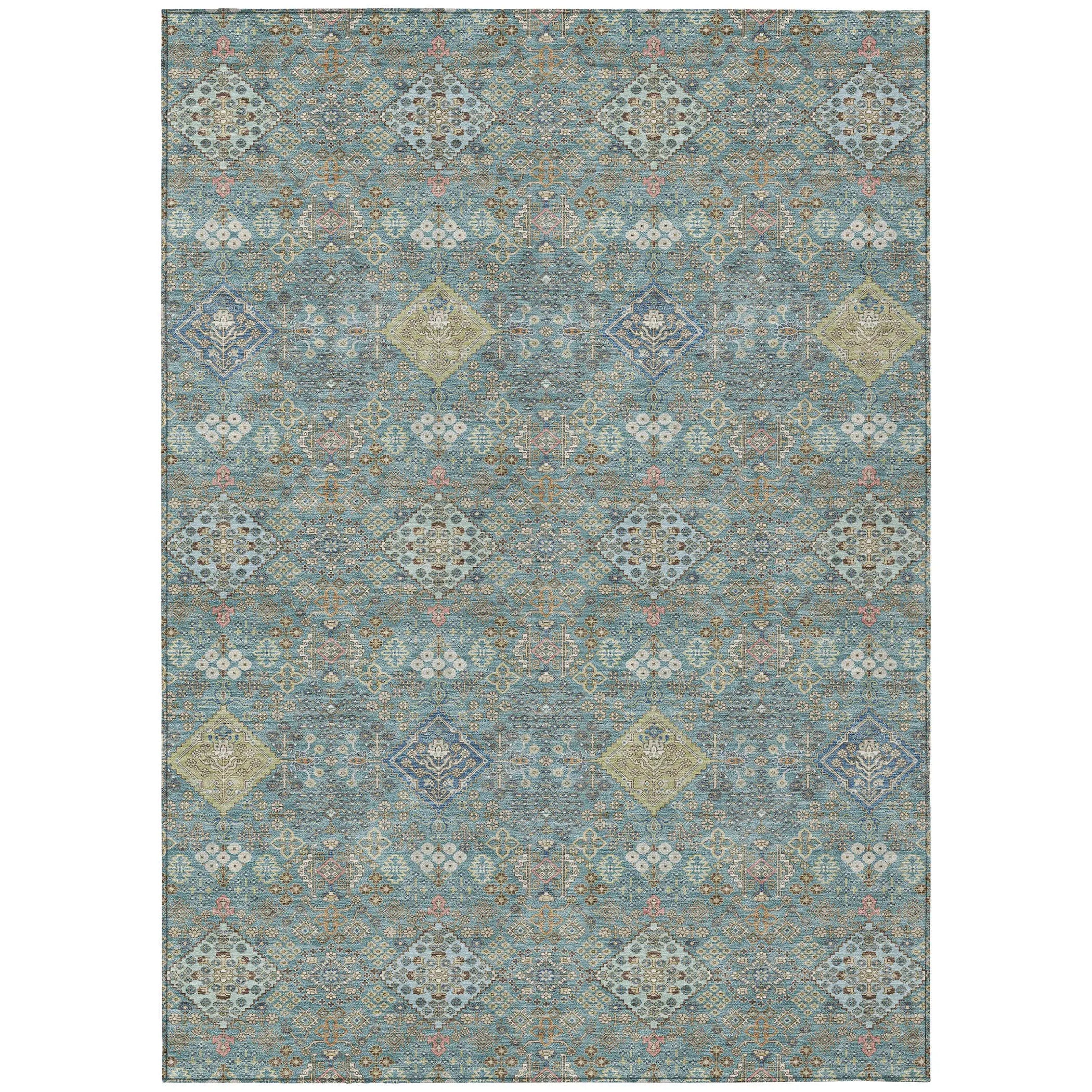 3' X 5' Teal Blue And Blue Oriental Washable Indoor Outdoor Area Rug Homeroots Outdoor