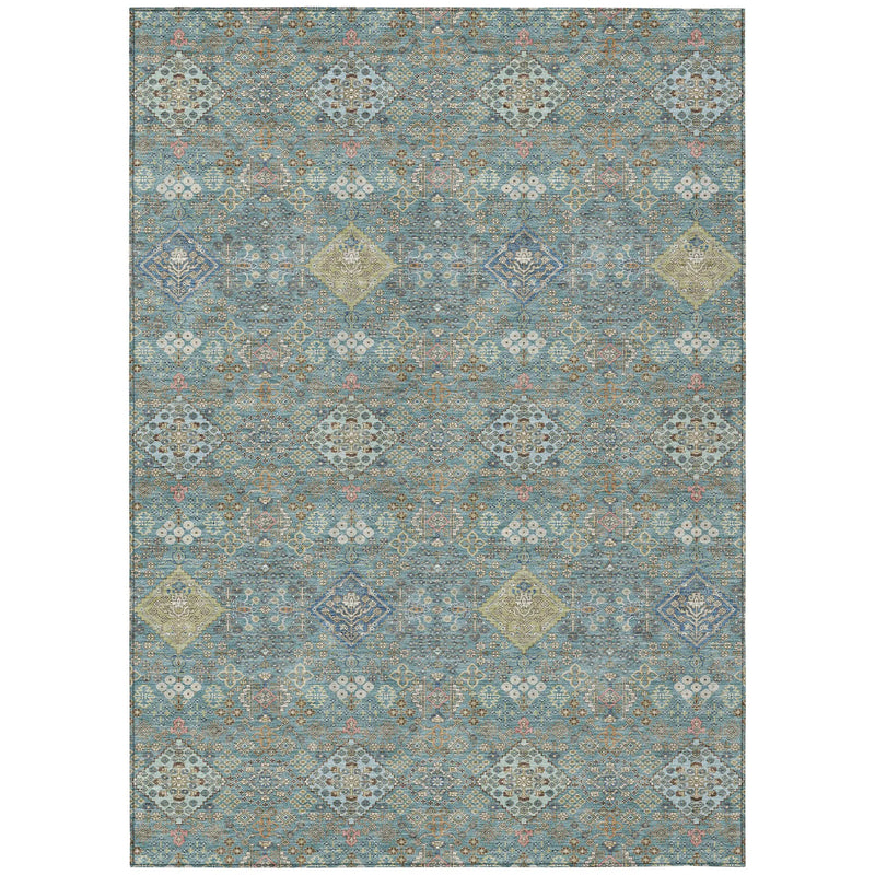 3' X 5' Teal Blue And Blue Oriental Washable Indoor Outdoor Area Rug Homeroots Outdoor