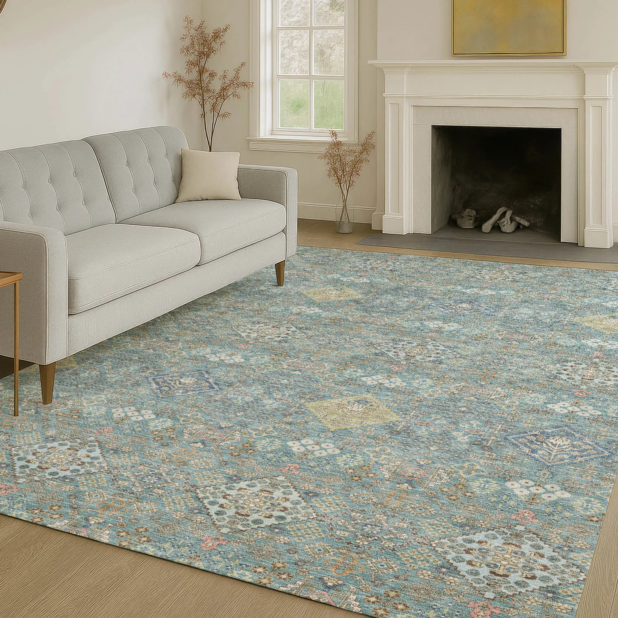 3' X 5' Teal Blue And Blue Oriental Washable Indoor Outdoor Area Rug Homeroots Outdoor