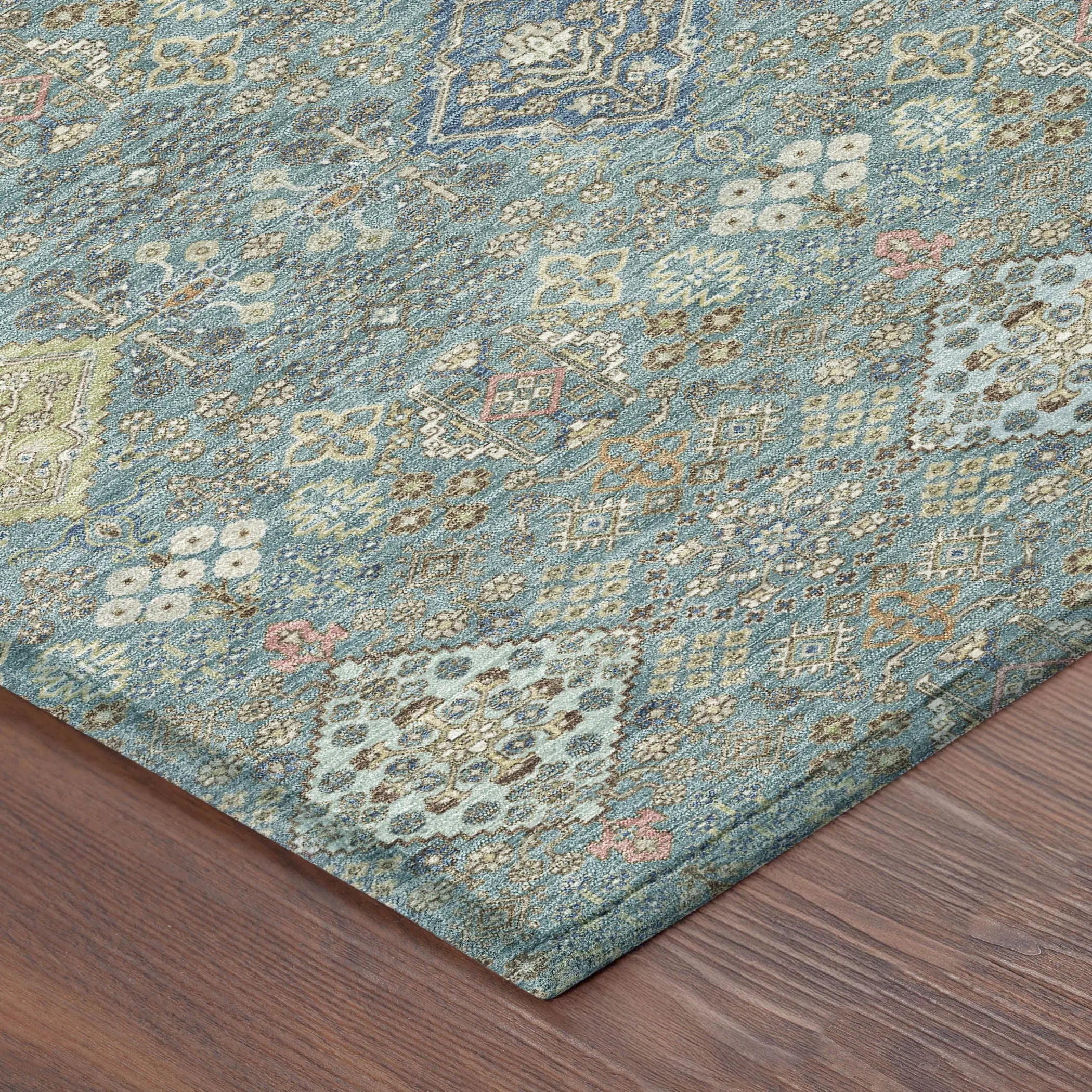 3' X 5' Teal Blue And Blue Oriental Washable Indoor Outdoor Area Rug Homeroots Outdoor