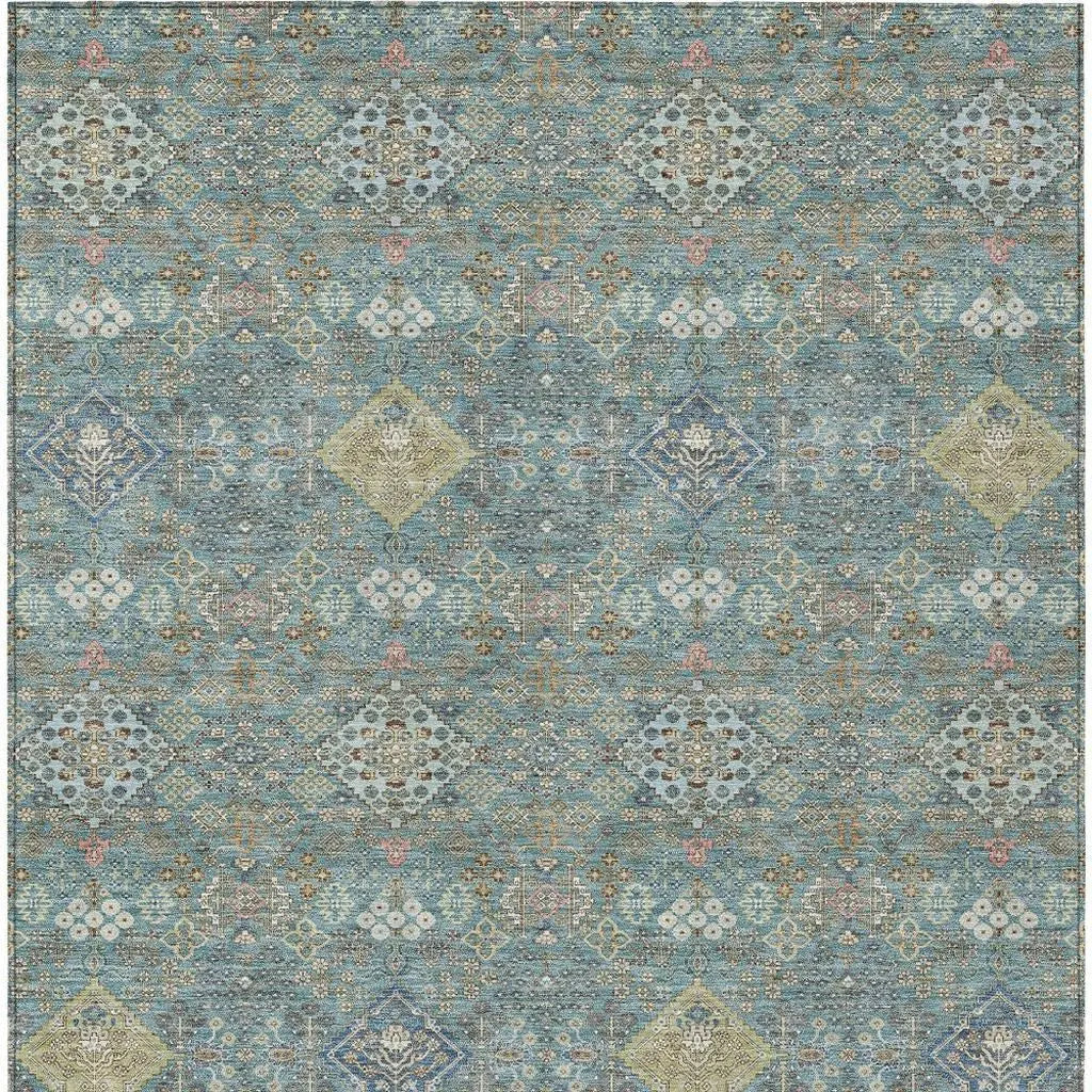 3' X 5' Teal Blue And Blue Oriental Washable Indoor Outdoor Area Rug Homeroots Outdoor