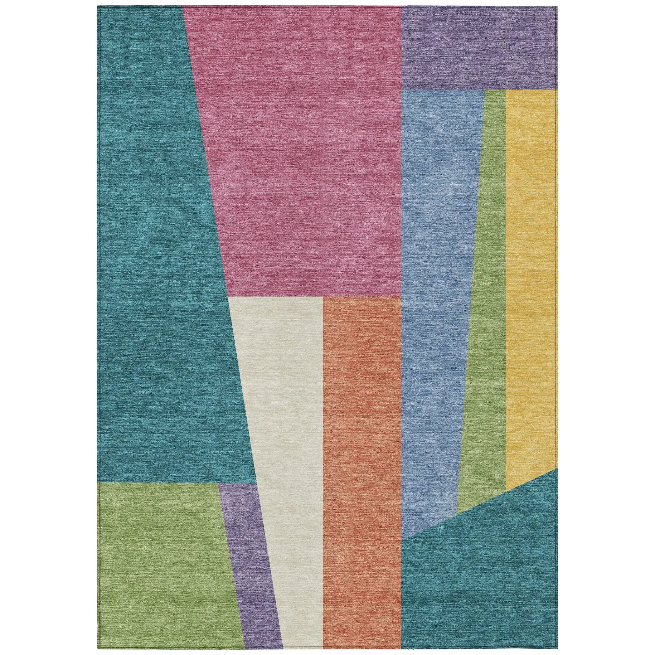 3' X 5' Teal Blue And Blush Geometric Washable Indoor Outdoor Area Rug Homeroots Outdoor