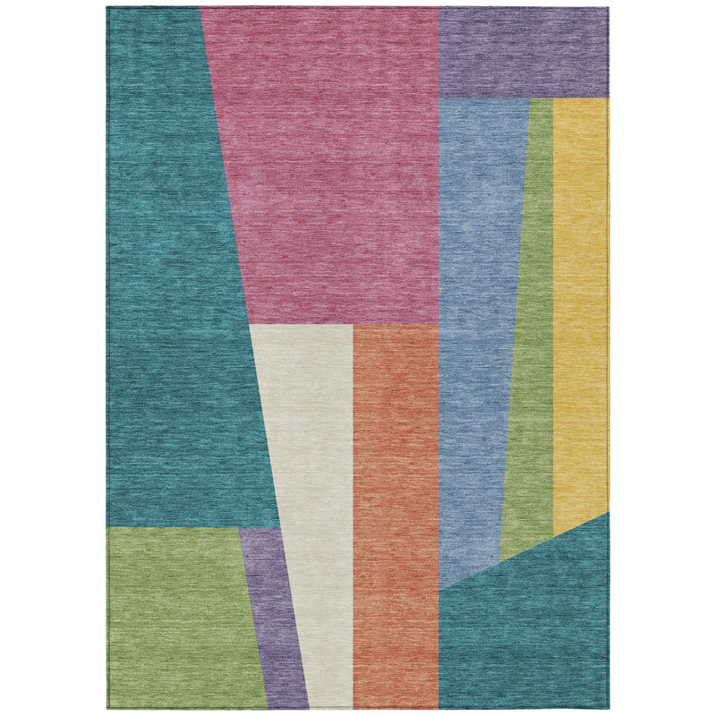 3' X 5' Teal Blue And Blush Geometric Washable Indoor Outdoor Area Rug Homeroots Outdoor