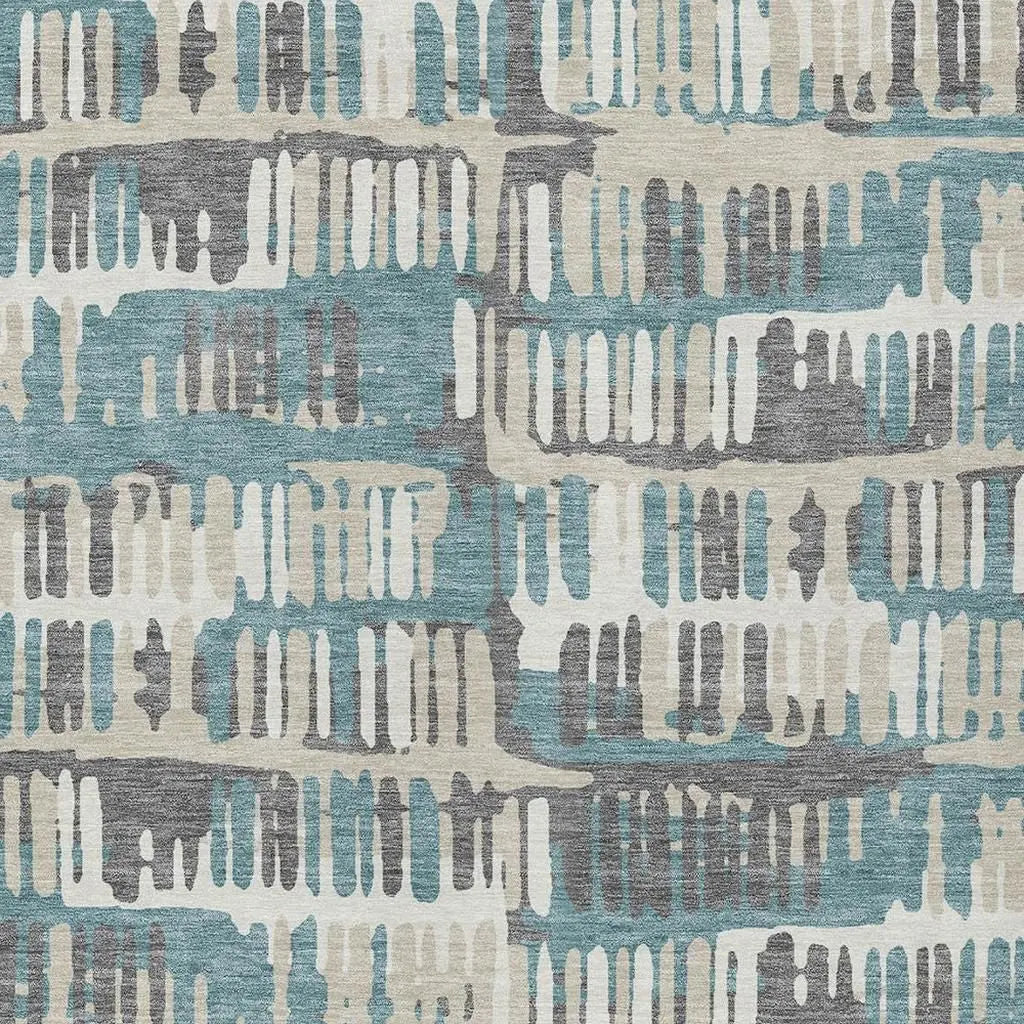 3' X 5' Teal Blue And Brown Abstract Washable Indoor Outdoor Area Rug Homeroots Outdoor
