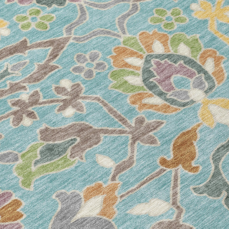 3' X 5' Teal Blue And Brown Floral Washable Indoor Outdoor Area Rug Homeroots Outdoor