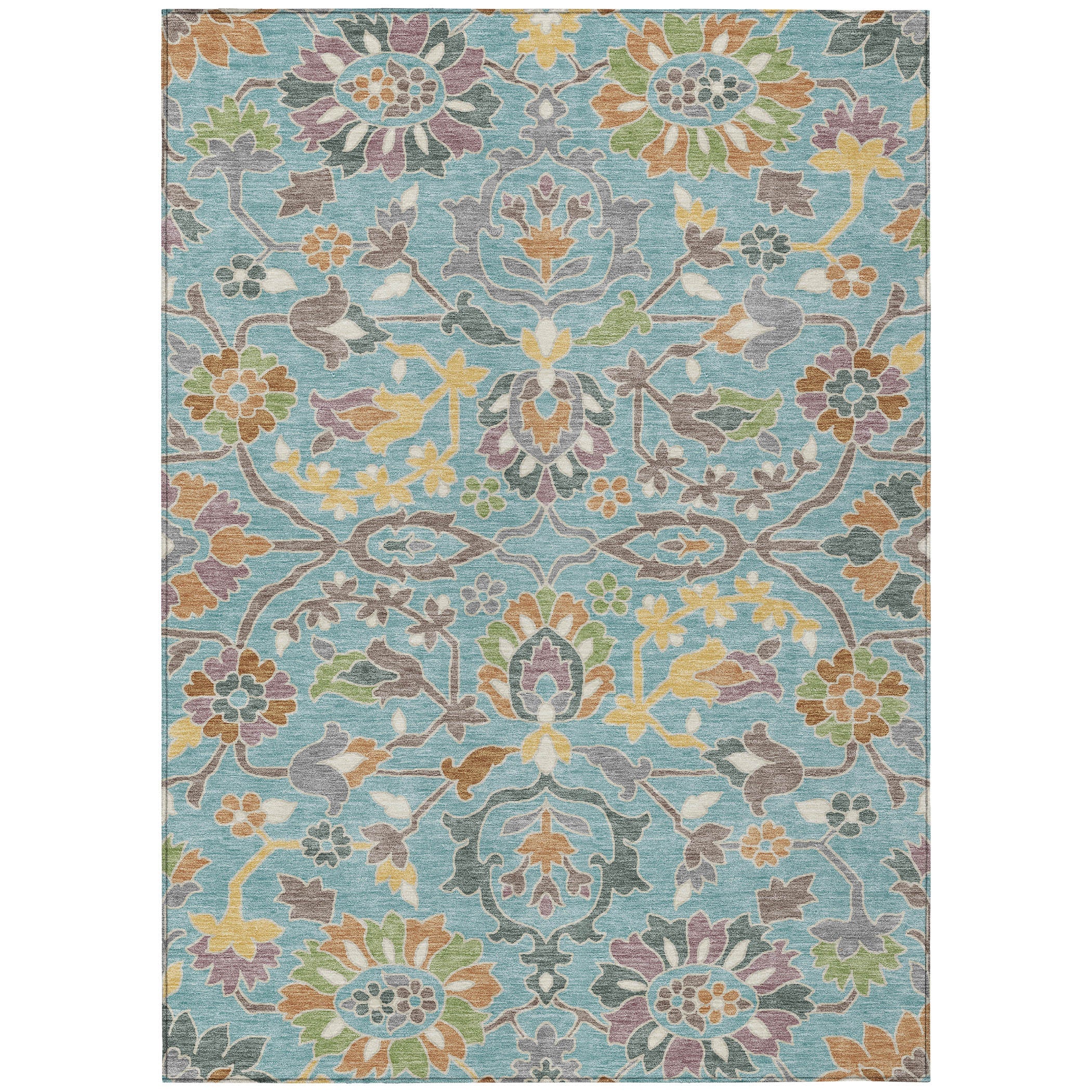 3' X 5' Teal Blue And Brown Floral Washable Indoor Outdoor Area Rug Homeroots Outdoor