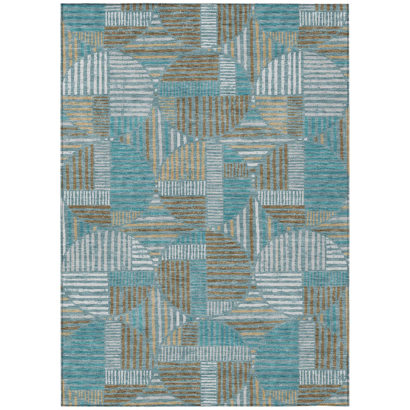 3' X 5' Teal Blue And Brown Geometric Washable Indoor Outdoor Area Rug Homeroots Outdoor