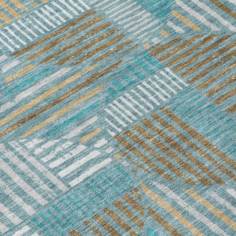 3' X 5' Teal Blue And Brown Geometric Washable Indoor Outdoor Area Rug Homeroots Outdoor