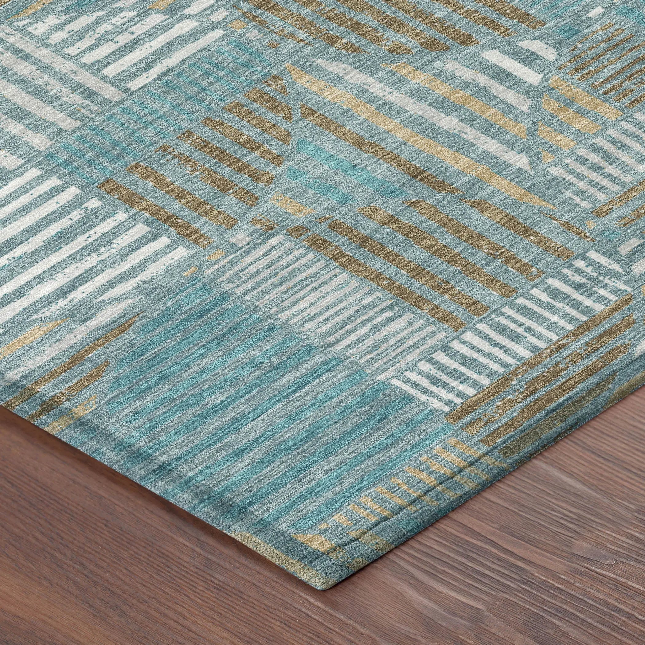3' X 5' Teal Blue And Brown Geometric Washable Indoor Outdoor Area Rug Homeroots Outdoor