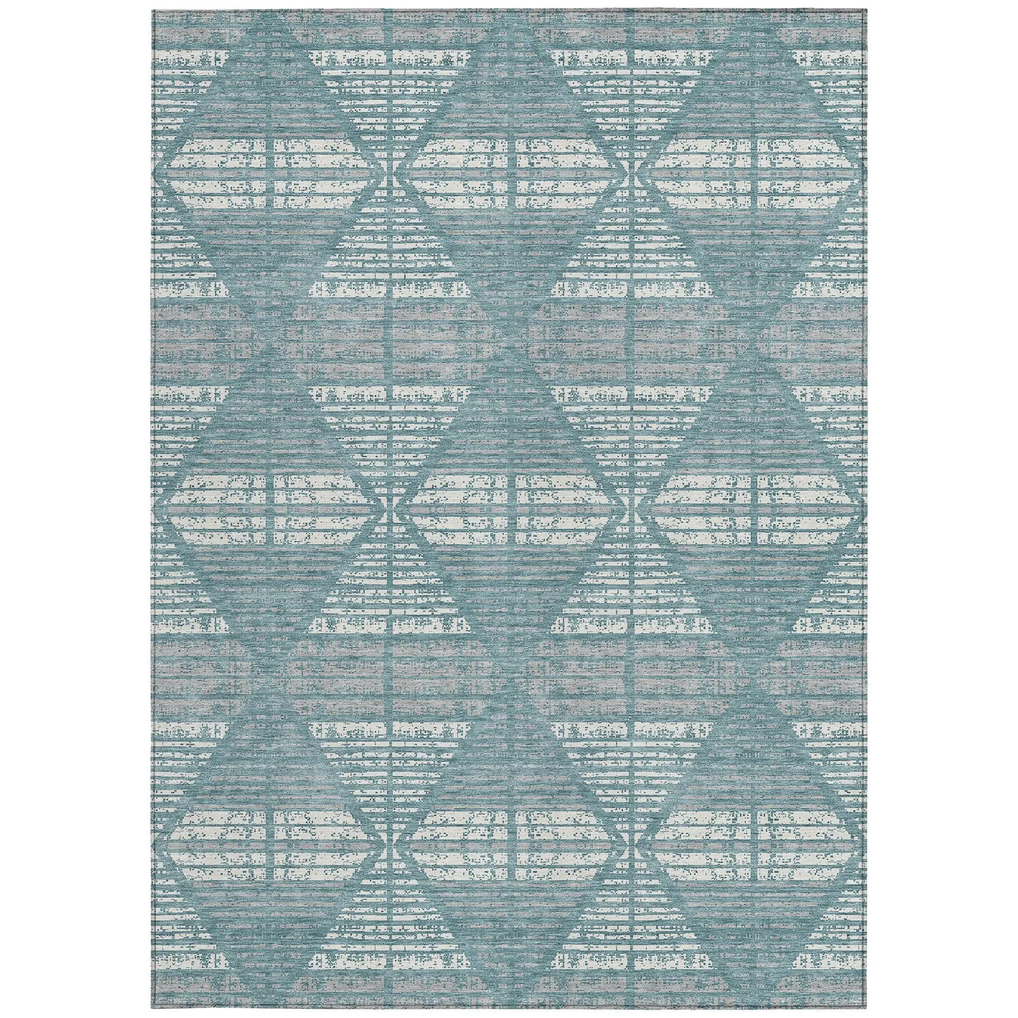 3' X 5' Teal Blue And Brown Geometric Washable Indoor Outdoor Area Rug Homeroots Outdoor