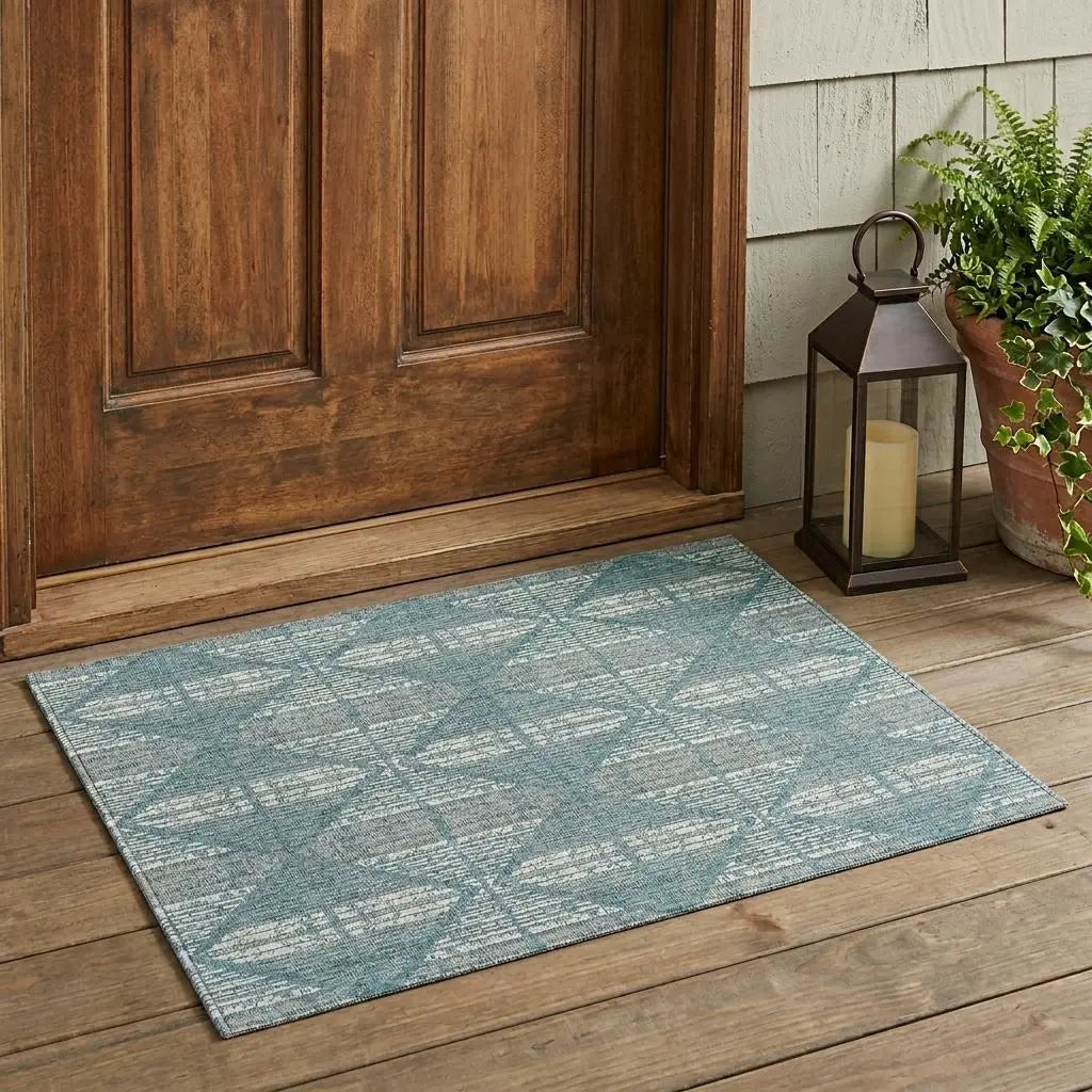 3' X 5' Teal Blue And Brown Geometric Washable Indoor Outdoor Area Rug Homeroots Outdoor