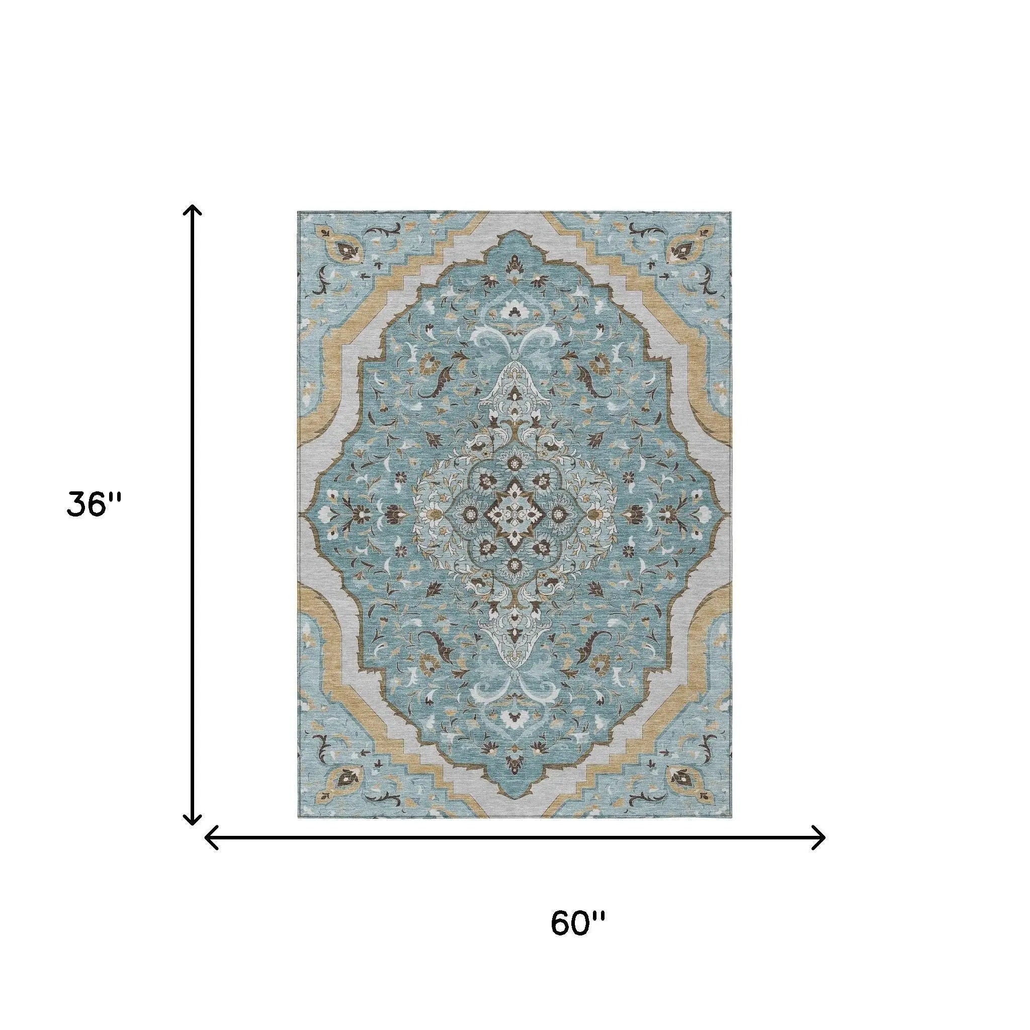 3' X 5' Teal Blue And Brown Medallion Washable Indoor Outdoor Area Rug Homeroots Outdoor